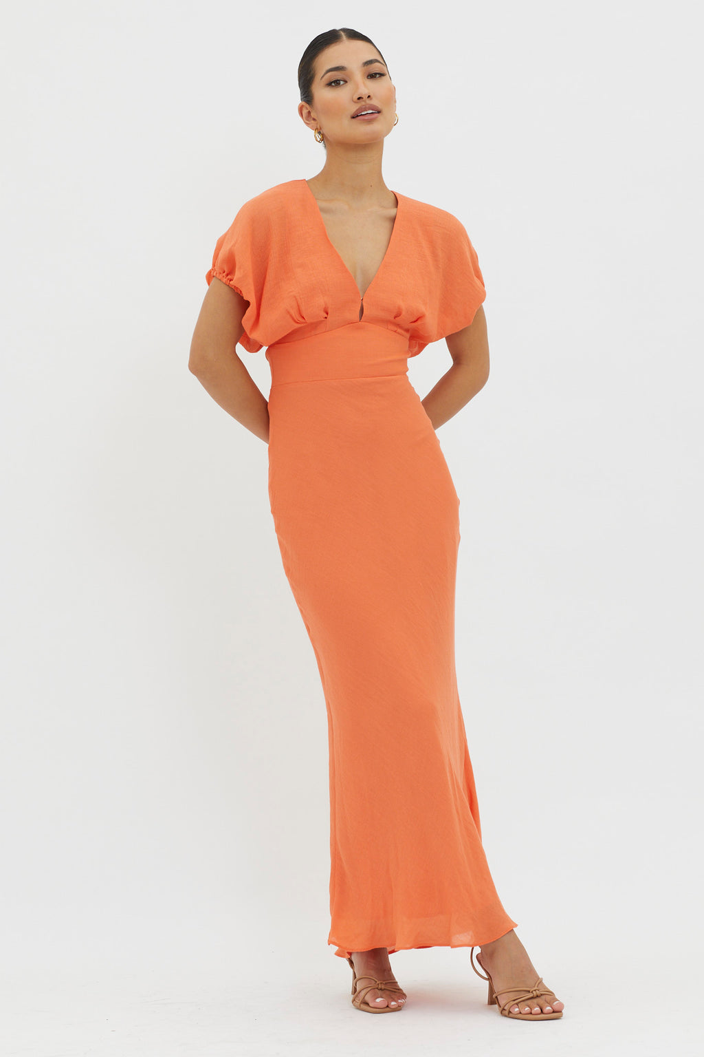 Dare To Live V-Neck Maxi Dress Orange by Selfie Leslie Australia