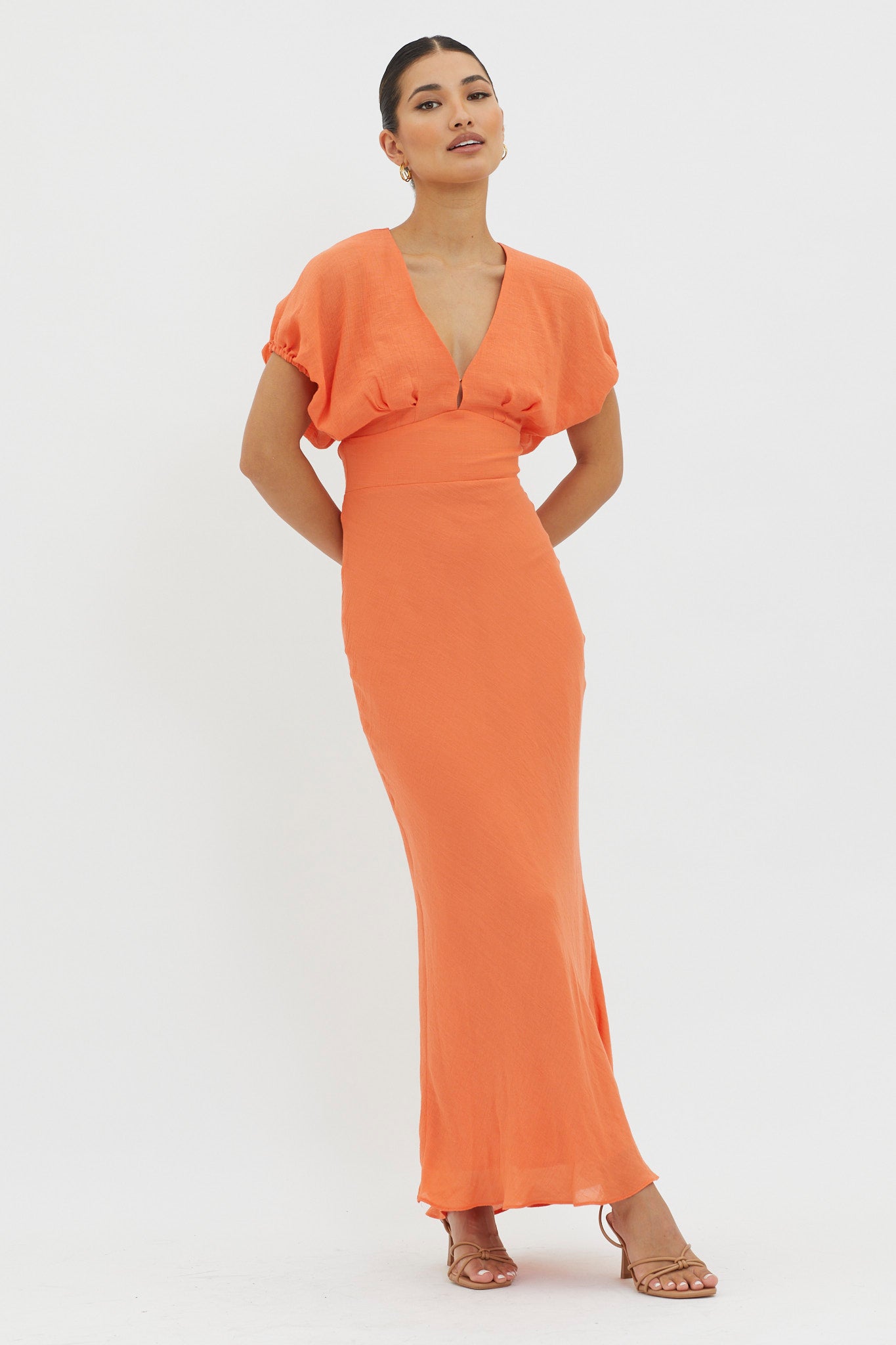 Dare To Live V-Neck Maxi Dress Orange by Selfie Leslie Australia