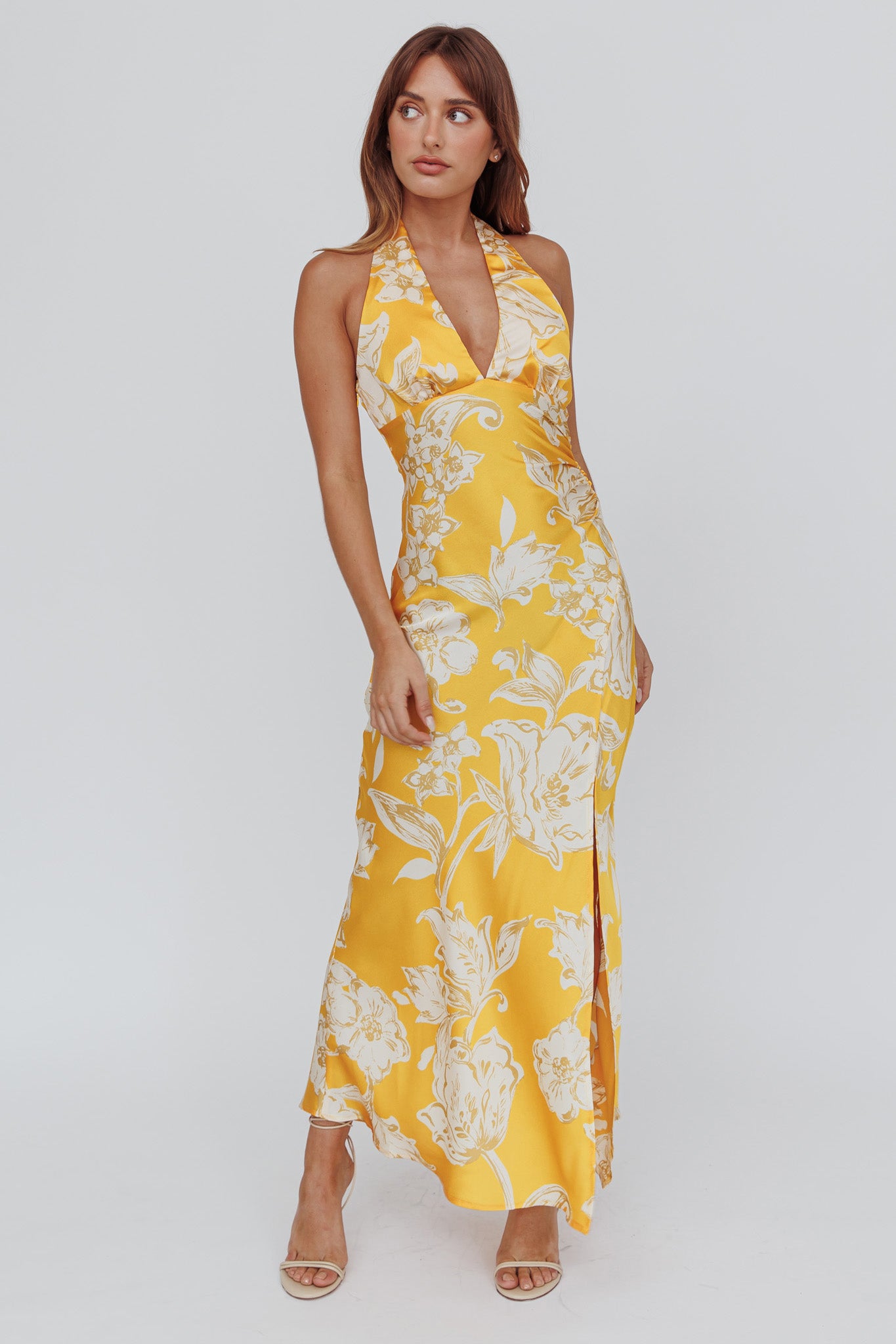 Brighter Days Halterneck Split Midi Dress Sun by Selfie Leslie Australia