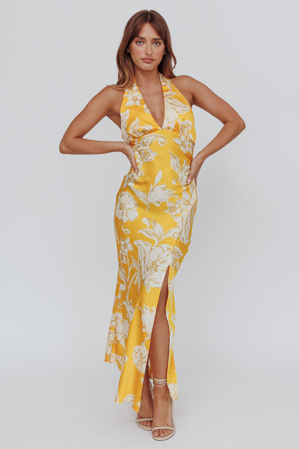Brighter Days Halterneck Split Midi Dress Sun by Selfie Leslie Australia