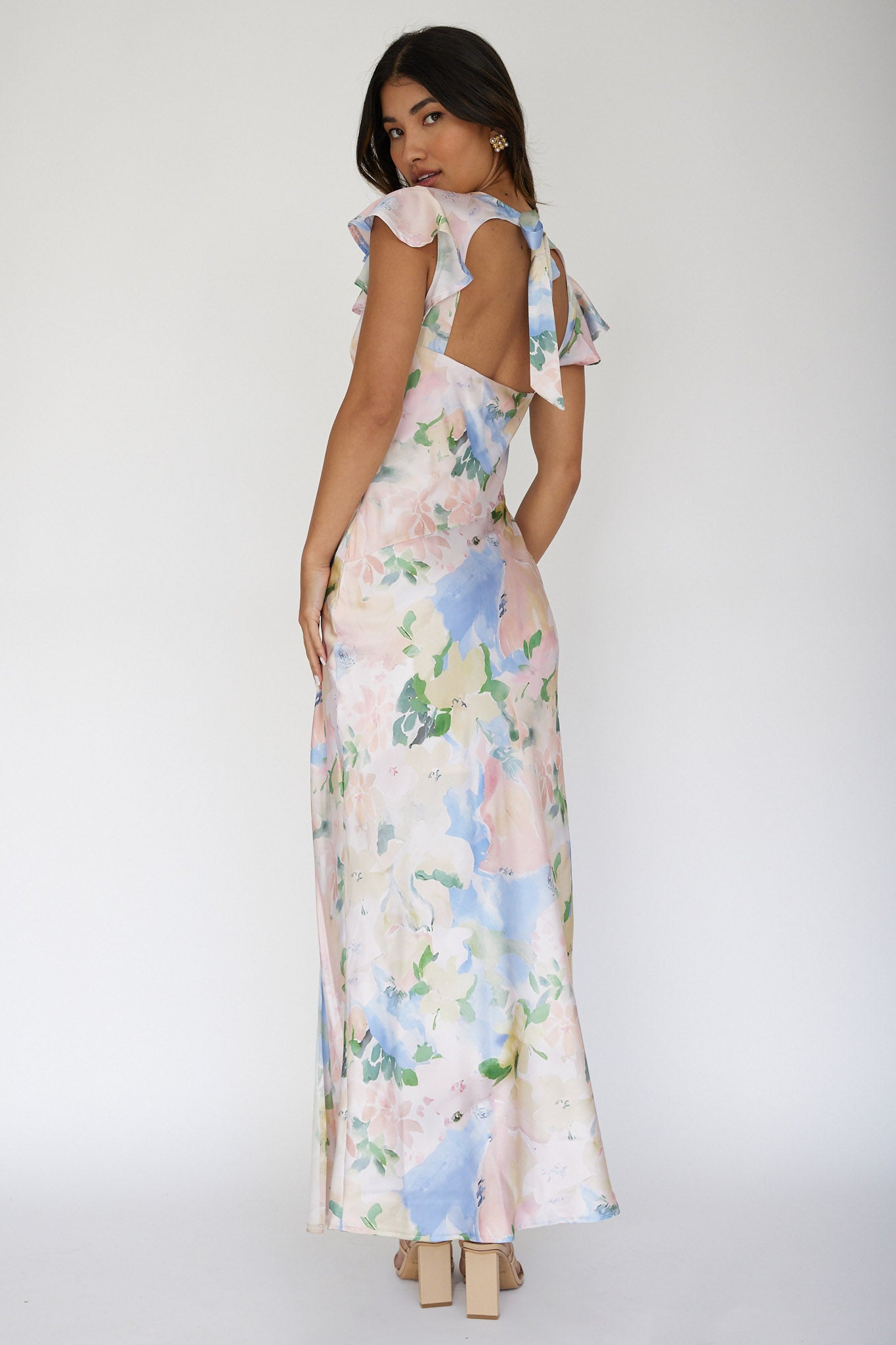 Jannet Keyhole Back Maxi Dress Floral Apricot by Selfie Leslie Australia