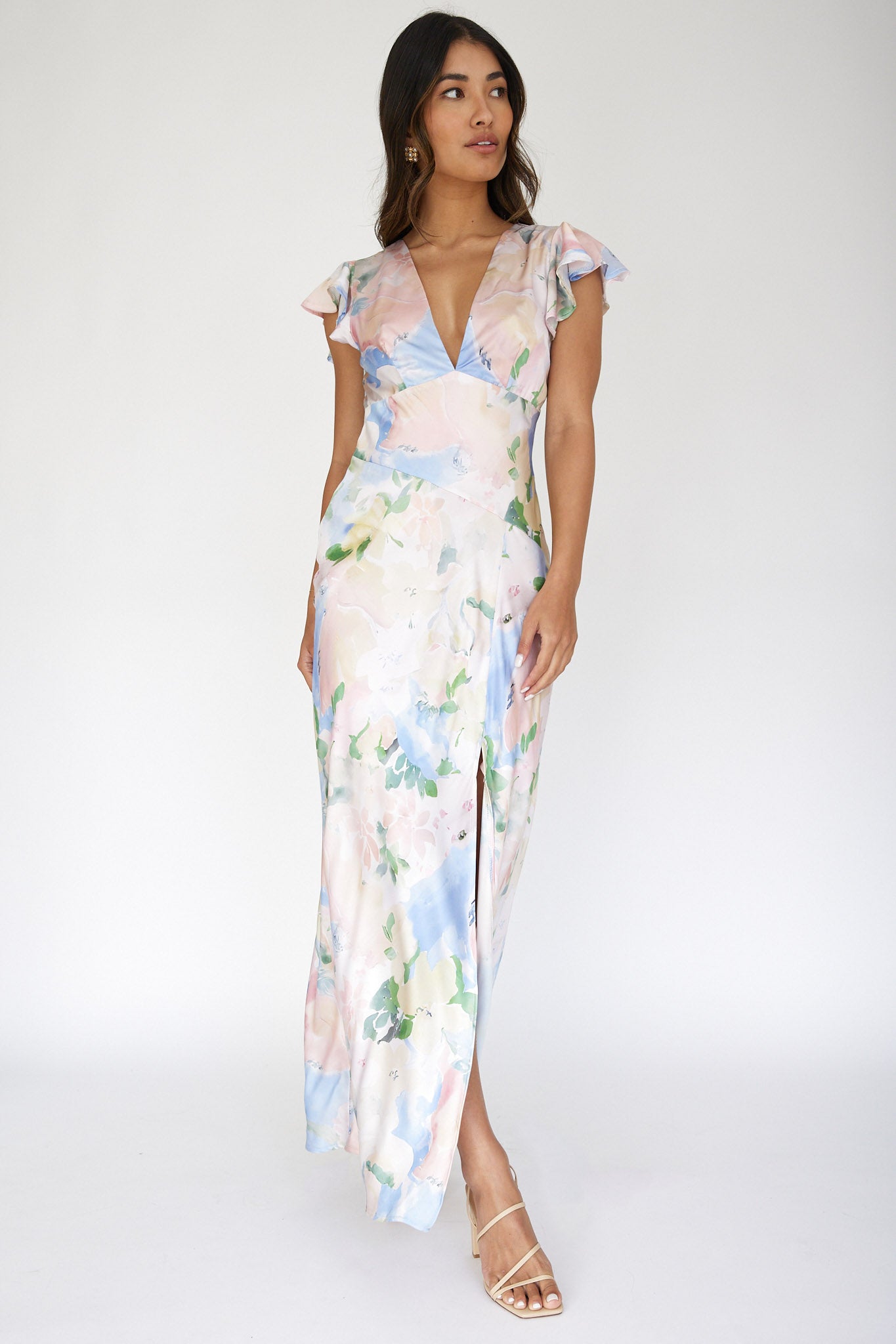 Jannet Keyhole Back Maxi Dress Floral Apricot by Selfie Leslie Australia
