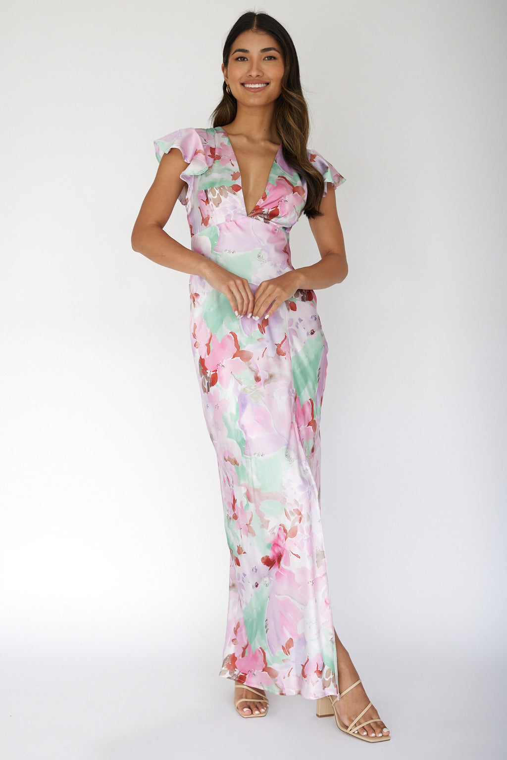 Jannet Keyhole Back Maxi Dress Floral Pink by Selfie Leslie Australia