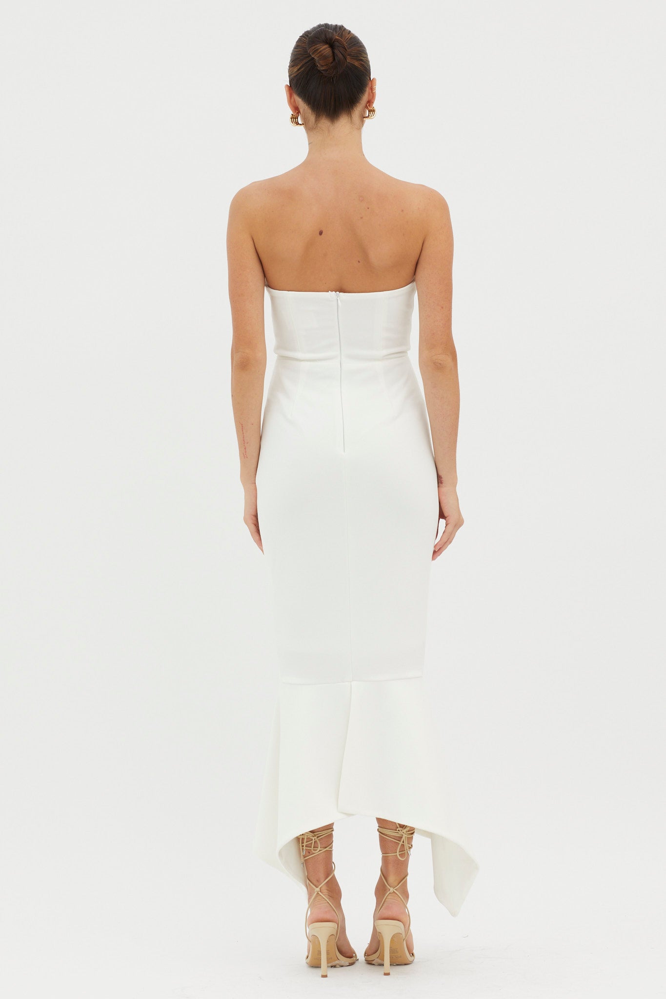 Sharona Strapless Gathered Midi Dress White by Selfie Leslie Australia