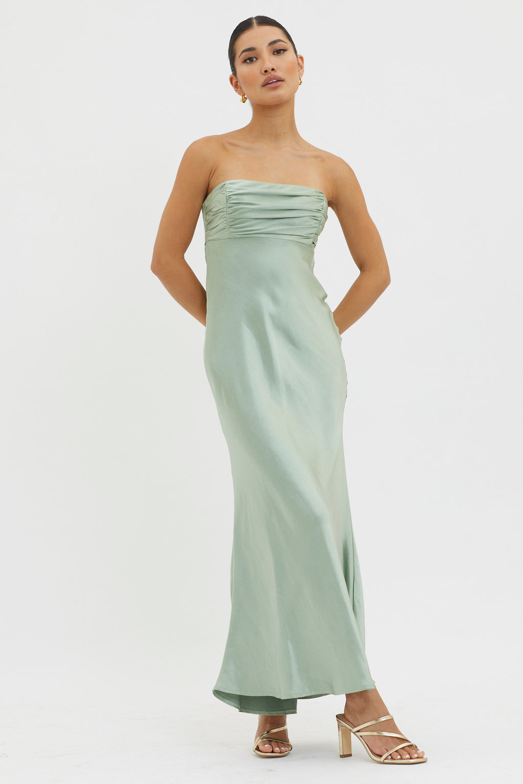 Moon Song Strapless Laced Back Dress Matcha by Selfie Leslie Australia