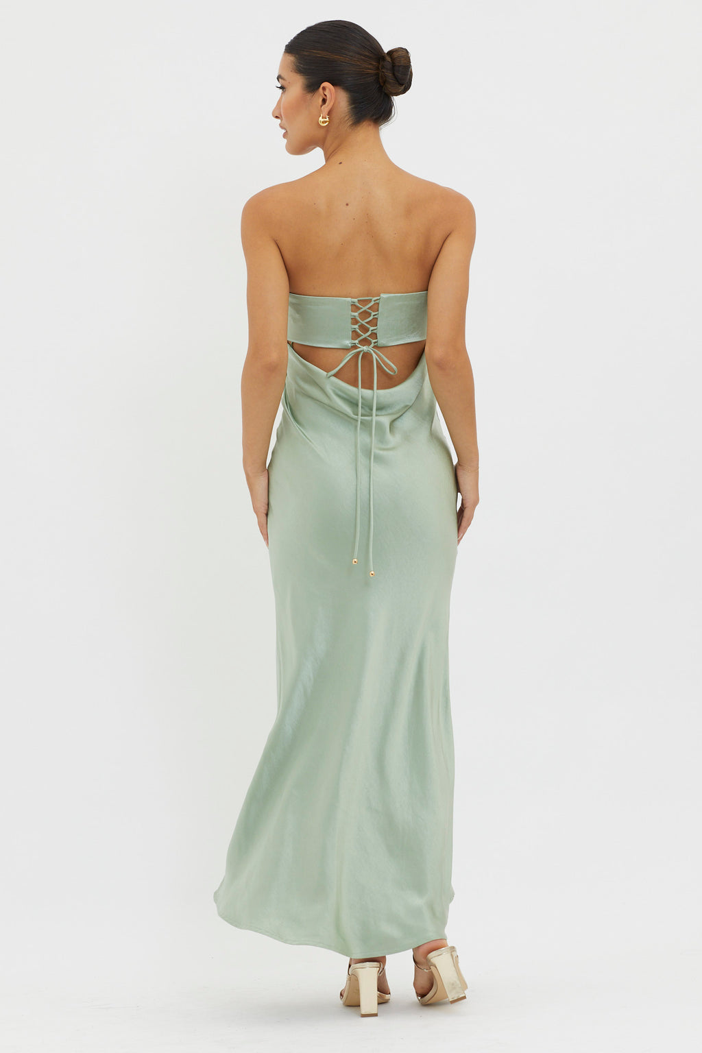 Moon Song Strapless Laced Back Dress Matcha by Selfie Leslie Australia