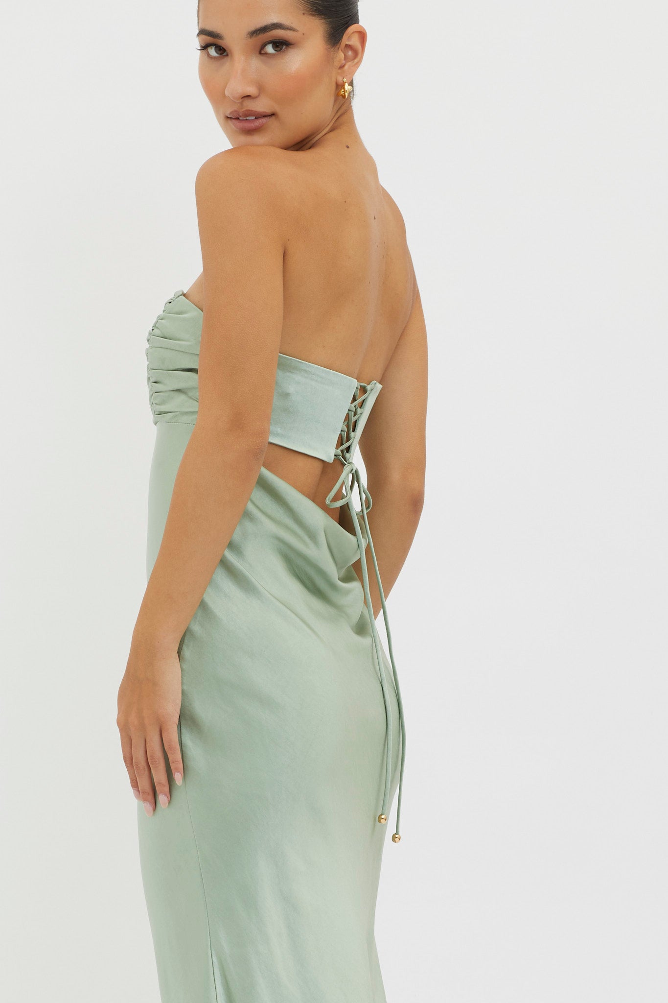 Moon Song Strapless Laced Back Dress Matcha by Selfie Leslie Australia