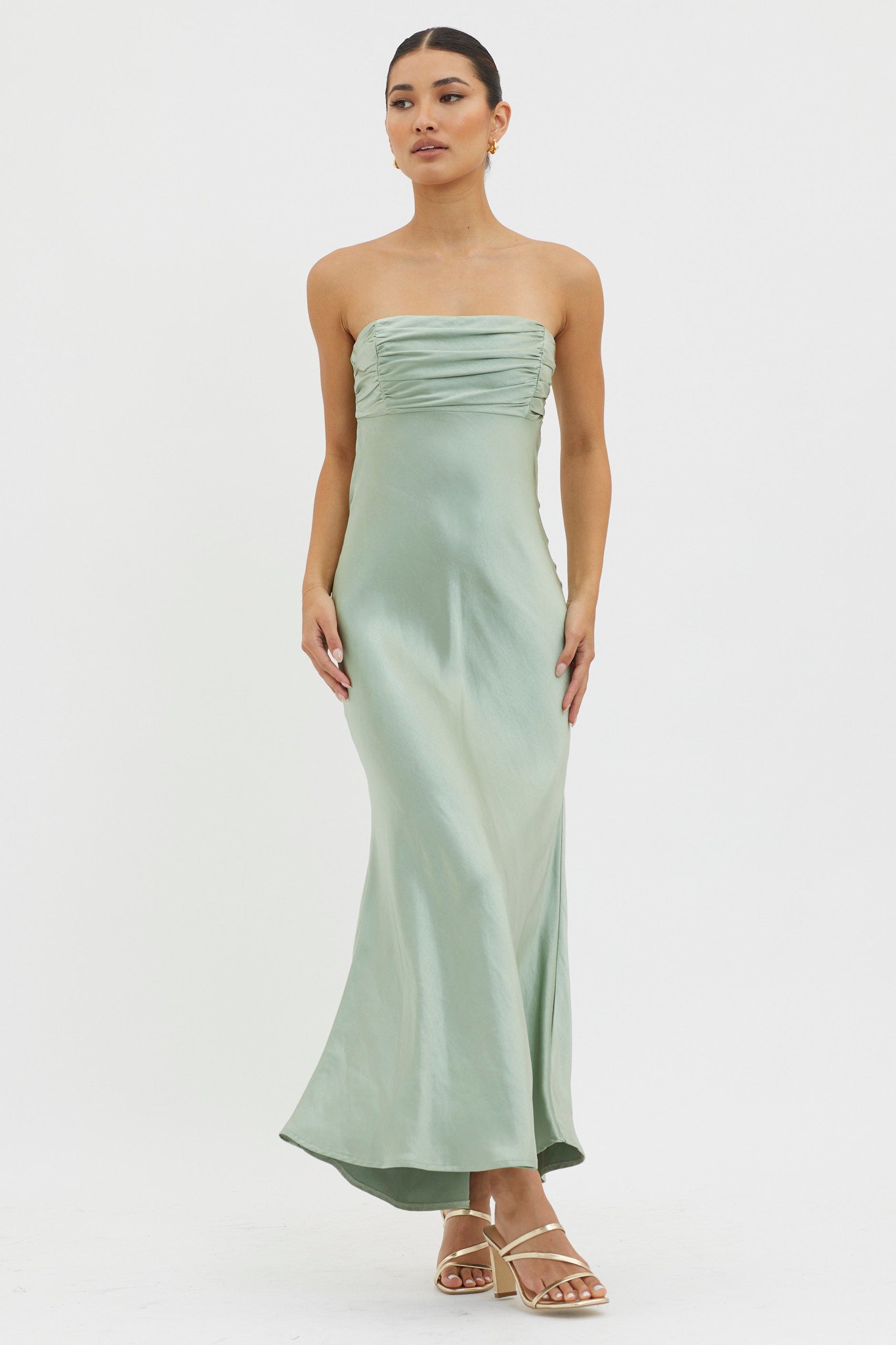 Moon Song Strapless Laced Back Dress Matcha by Selfie Leslie Australia
