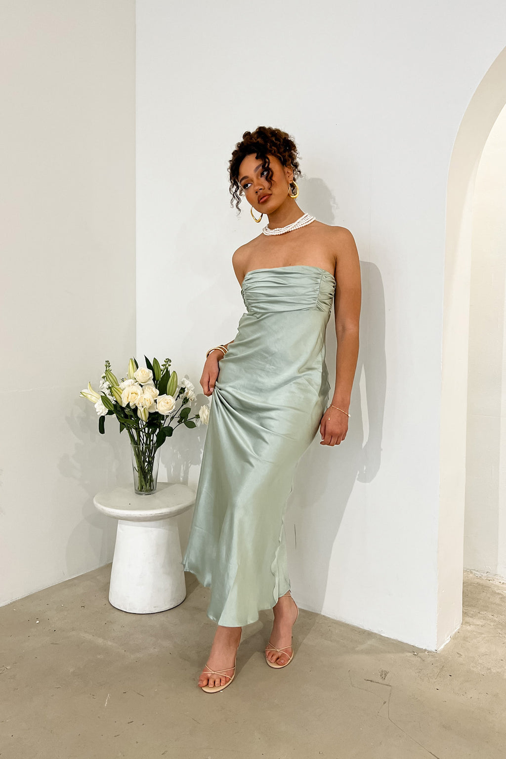 Moon Song Strapless Laced Back Dress Matcha by Selfie Leslie Australia