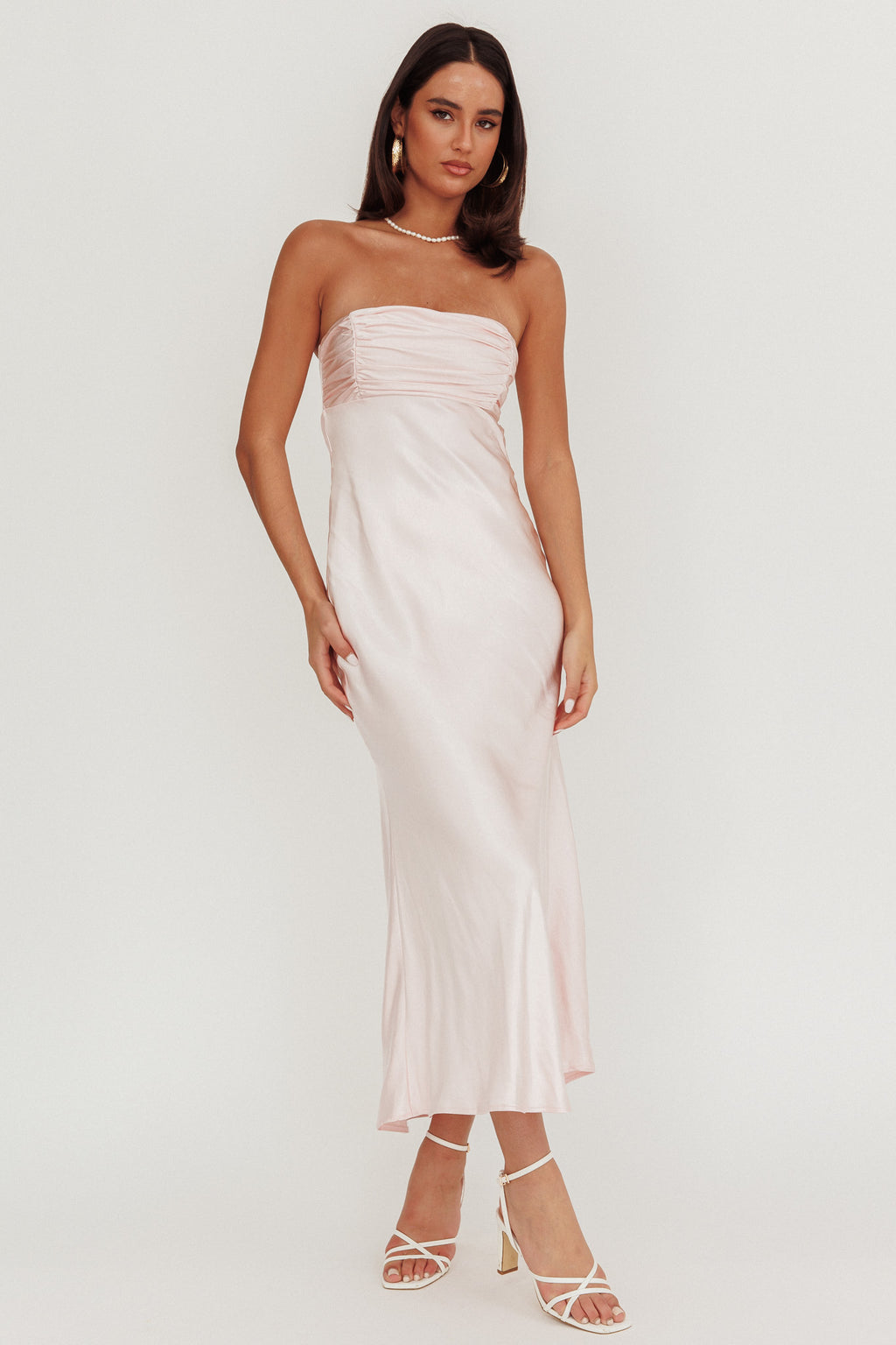 Moon Song Strapless Laced Back Dress Blush by Selfie Leslie Australia