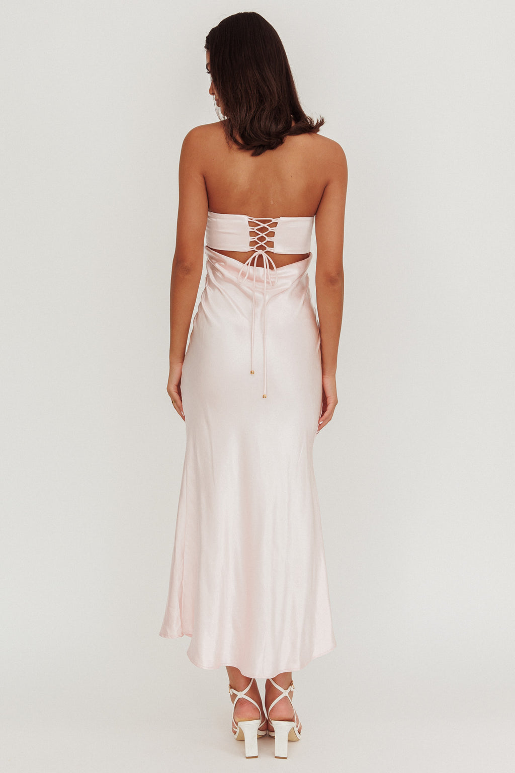 Moon Song Strapless Laced Back Dress Blush by Selfie Leslie Australia