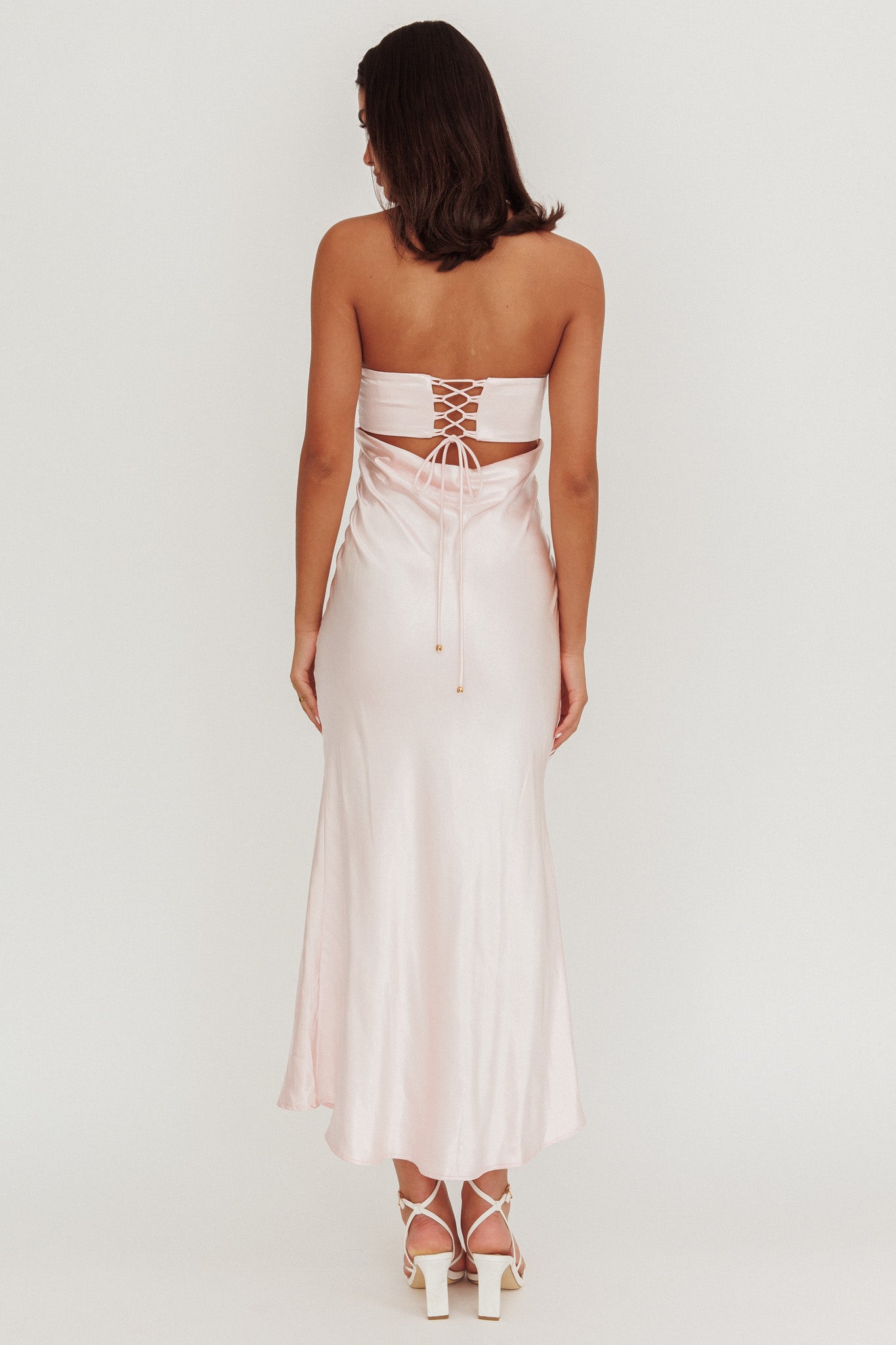 Moon Song Strapless Laced Back Dress Blush by Selfie Leslie Australia