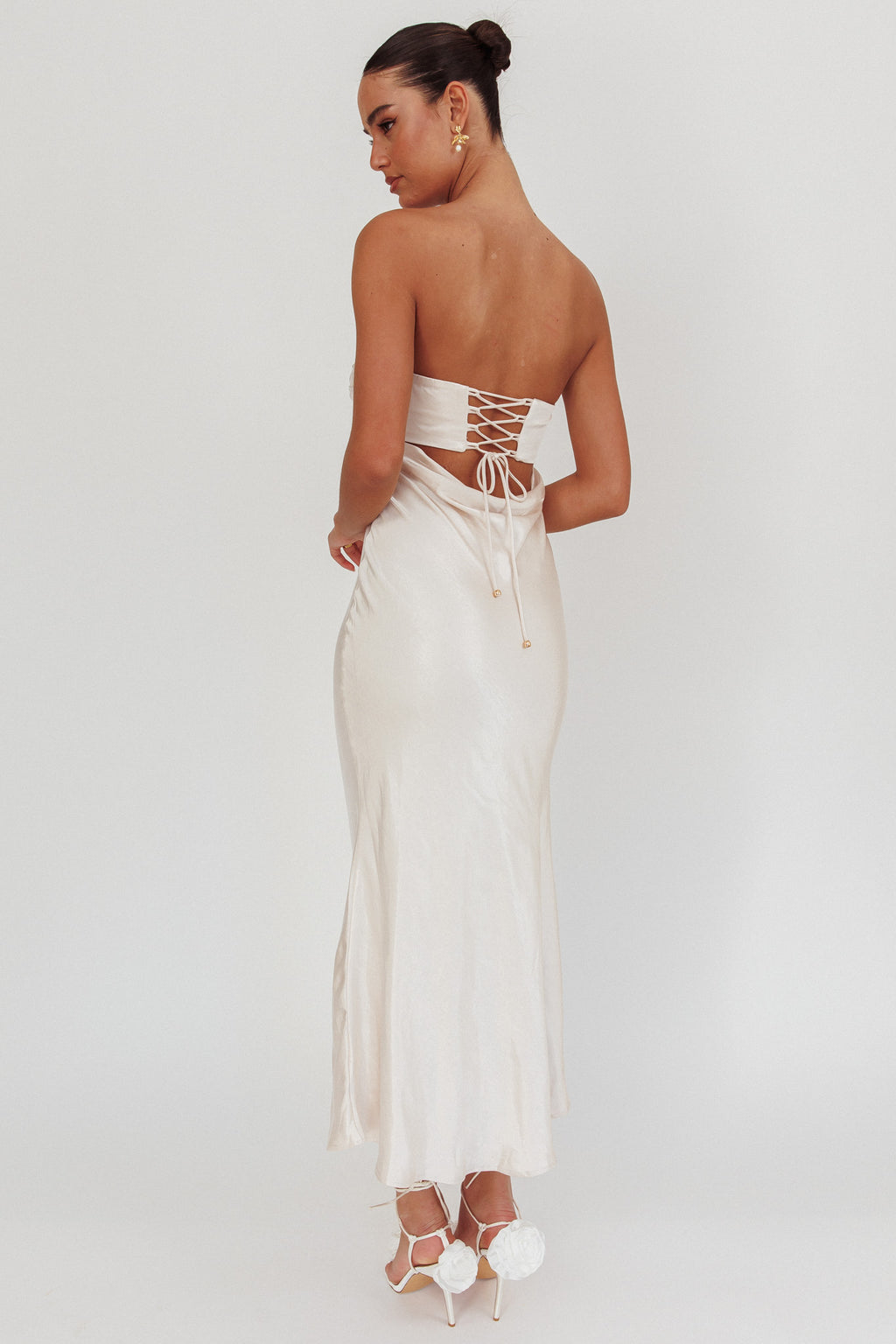 Moon Song Strapless Laced Back Dress Champagne by Selfie Leslie Australia