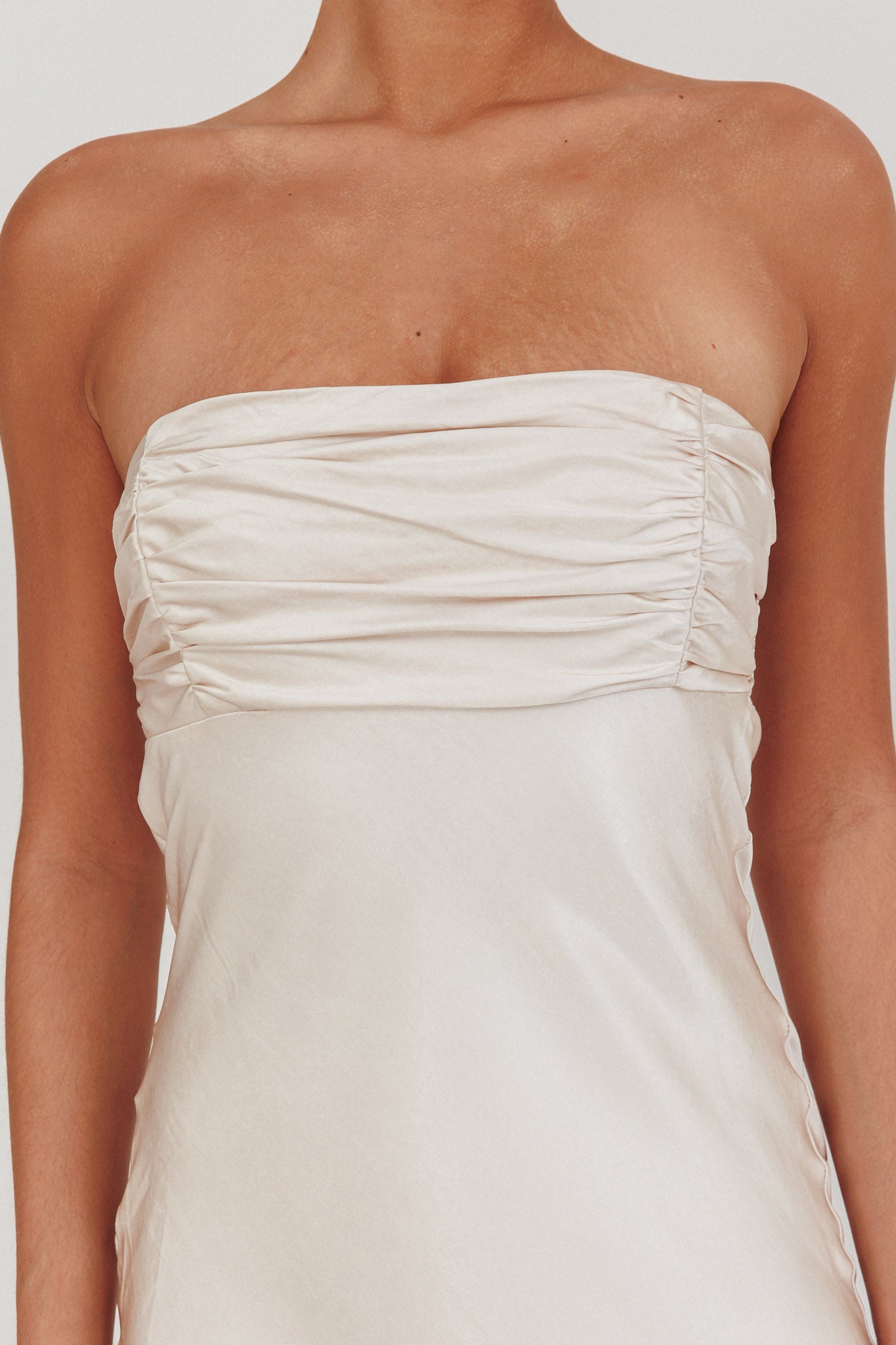 Moon Song Strapless Laced Back Dress Champagne by Selfie Leslie Australia