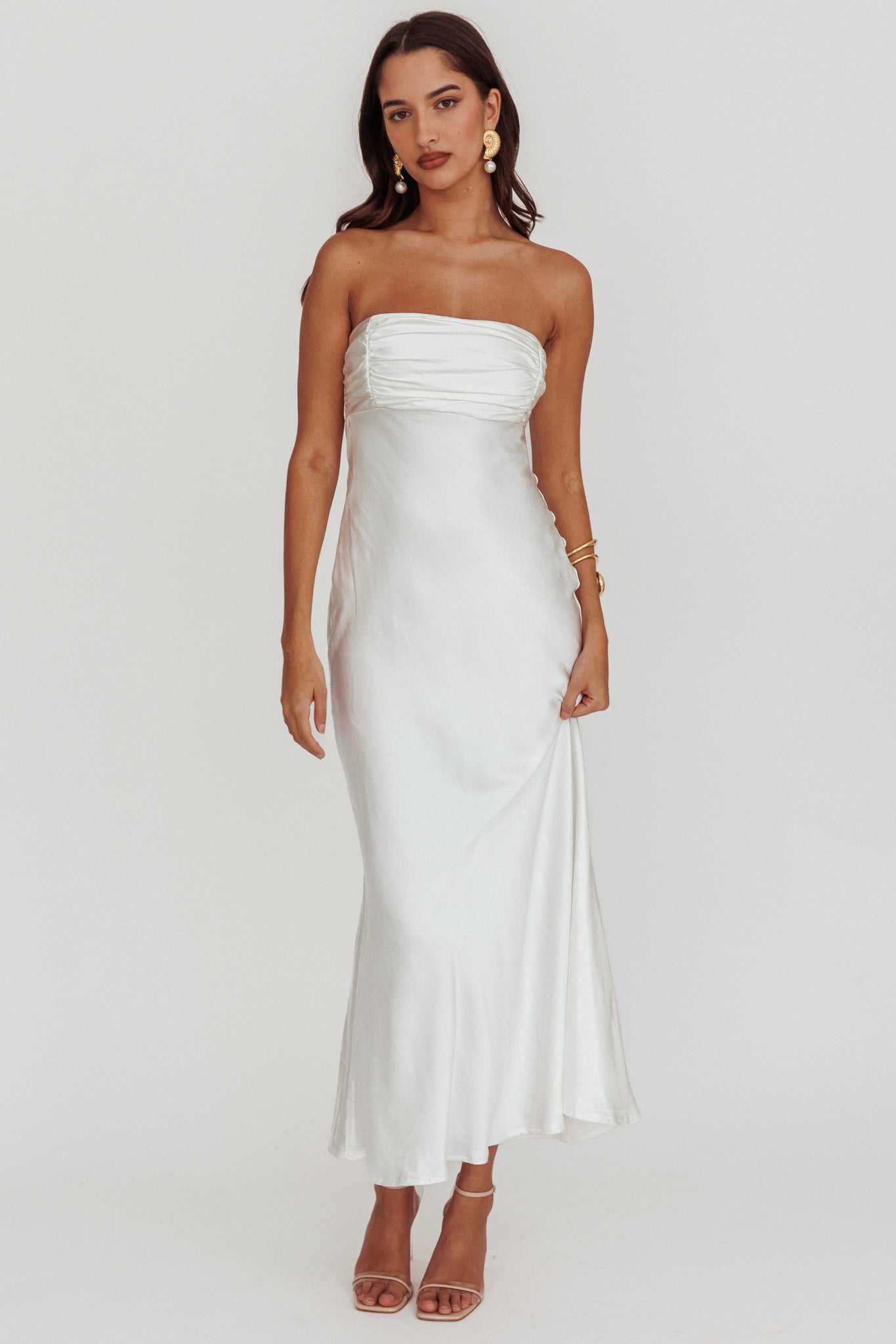 Moon Song Strapless Laced Back Dress Off White by Selfie Leslie Australia