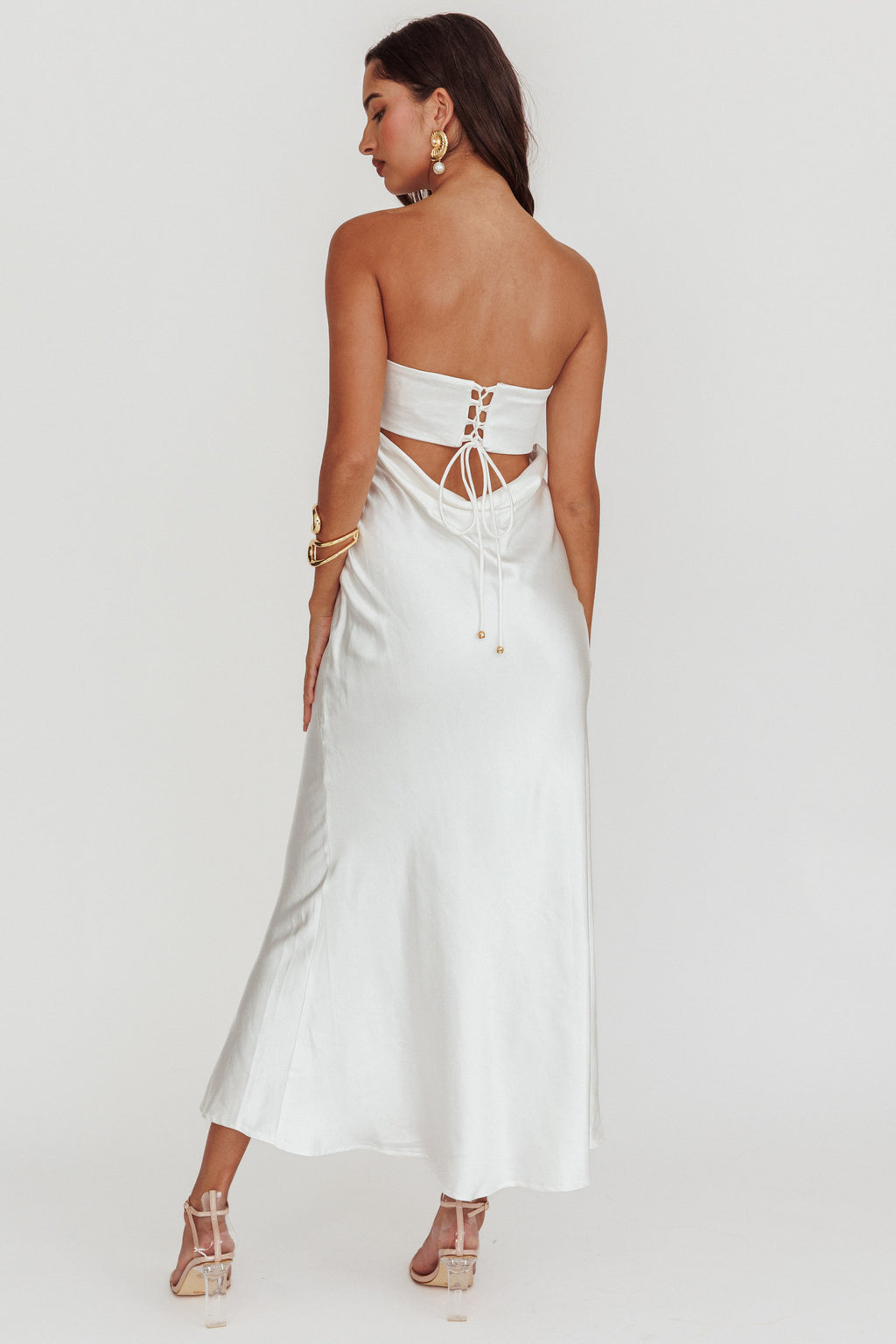 Moon Song Strapless Laced Back Dress Off White by Selfie Leslie Australia
