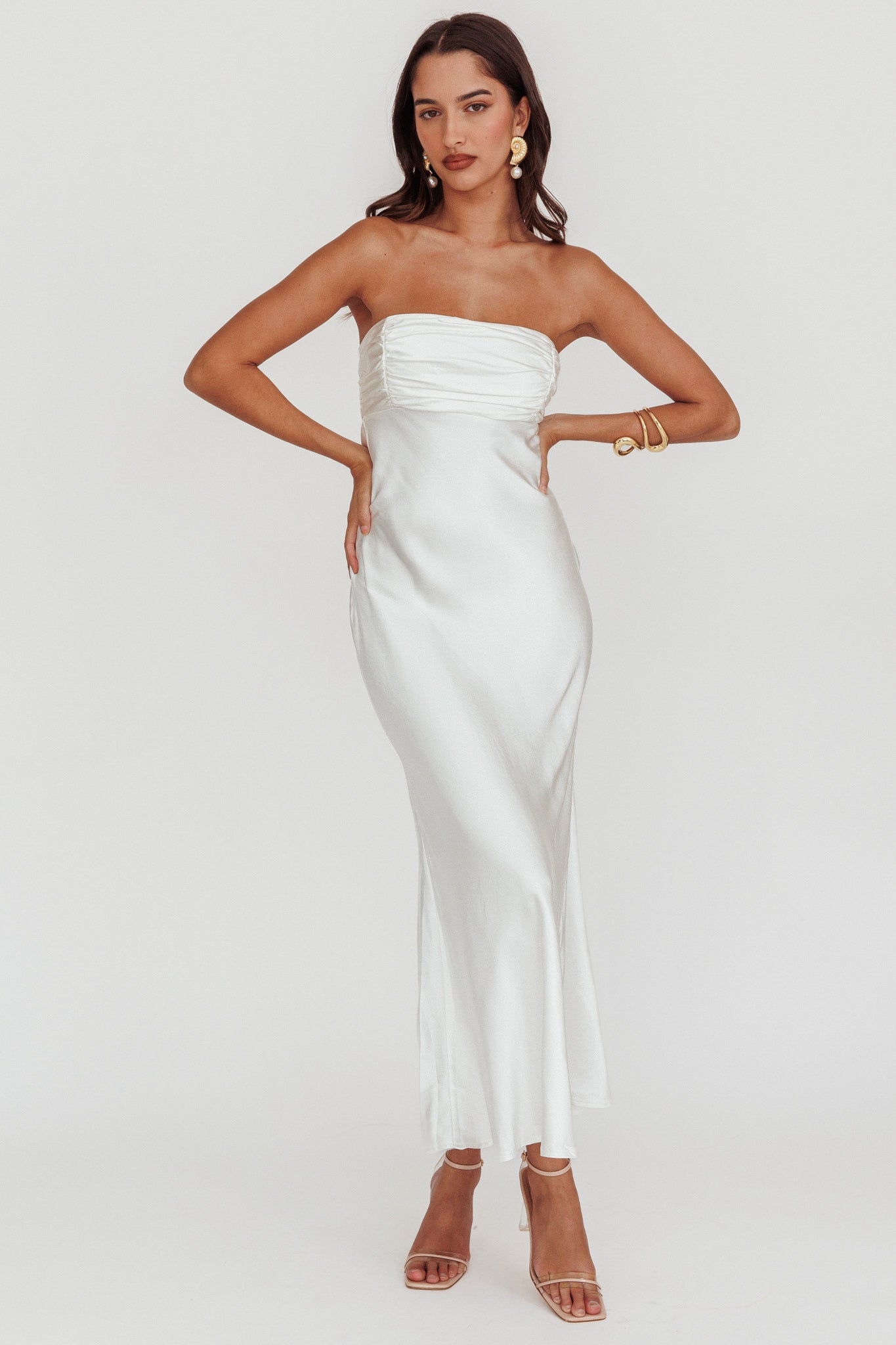Moon Song Strapless Laced Back Dress Off White by Selfie Leslie Australia