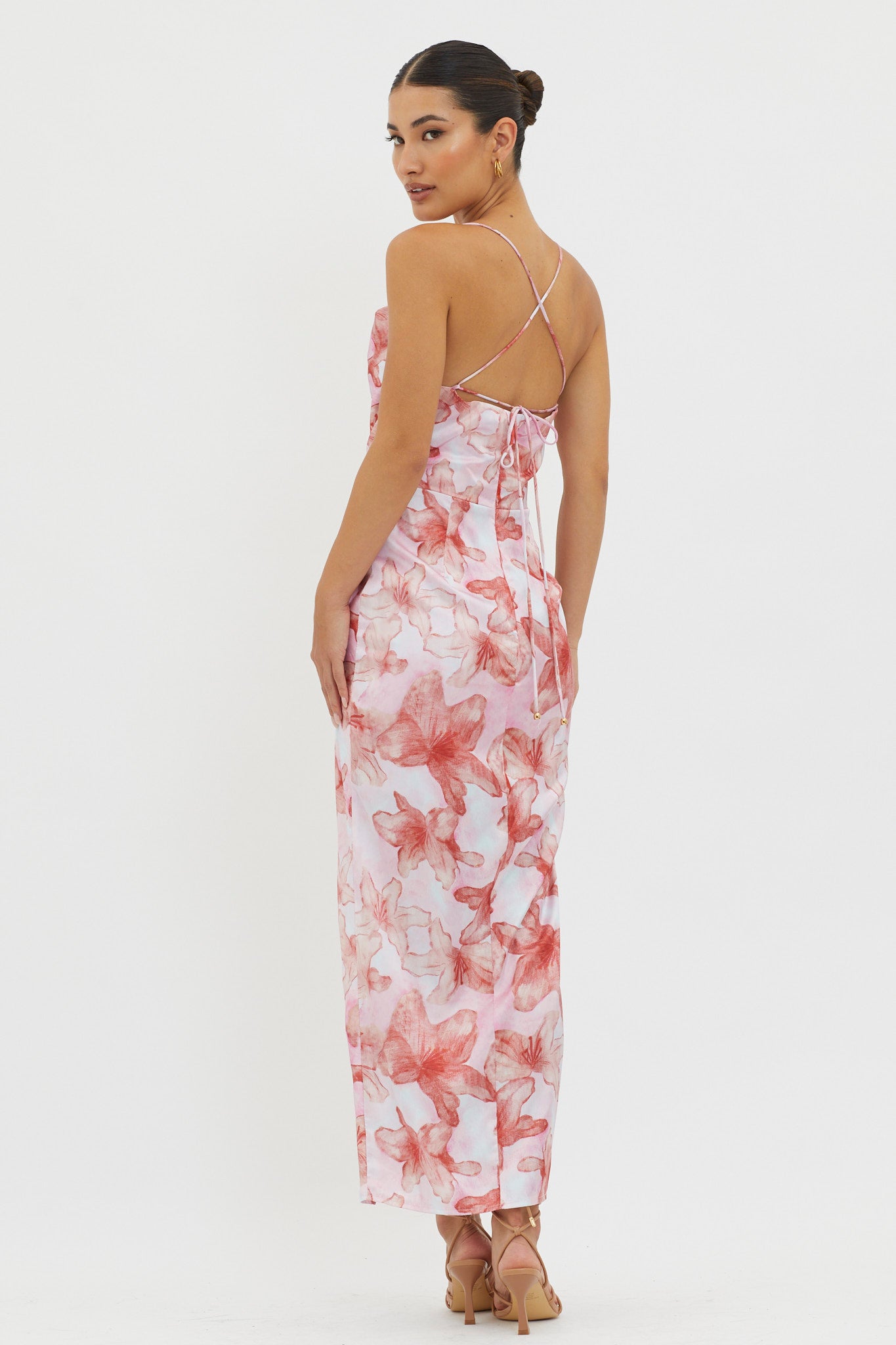 Erryn Tied Back Split Midi Dress Pink by Selfie Leslie Australia