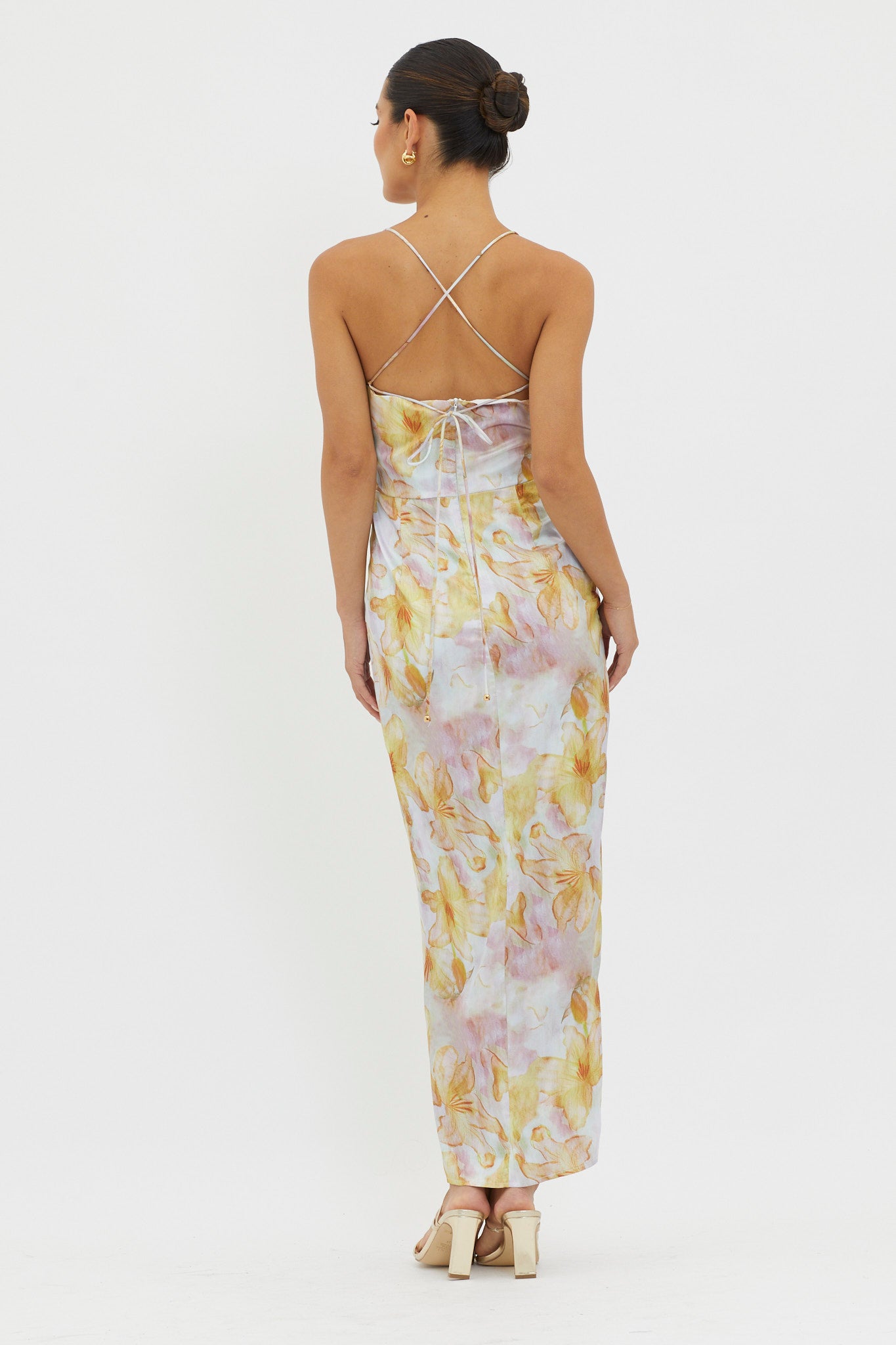 Erryn Tied Back Split Midi Dress Yellow by Selfie Leslie Australia