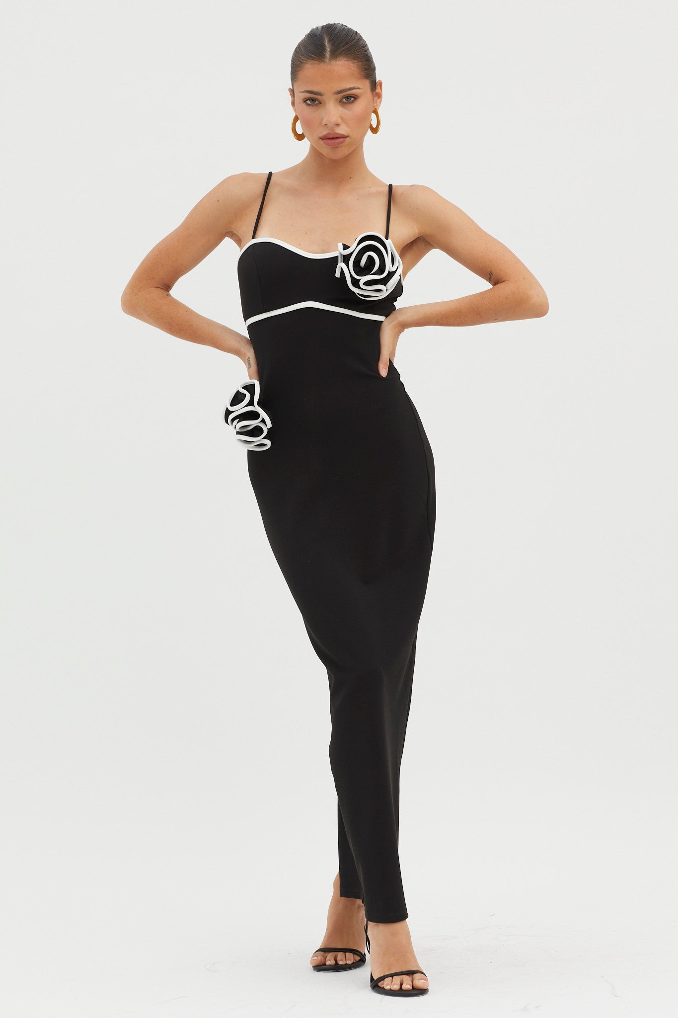 Griselda Flower Decoration Maxi Dress Black by Selfie Leslie Australia