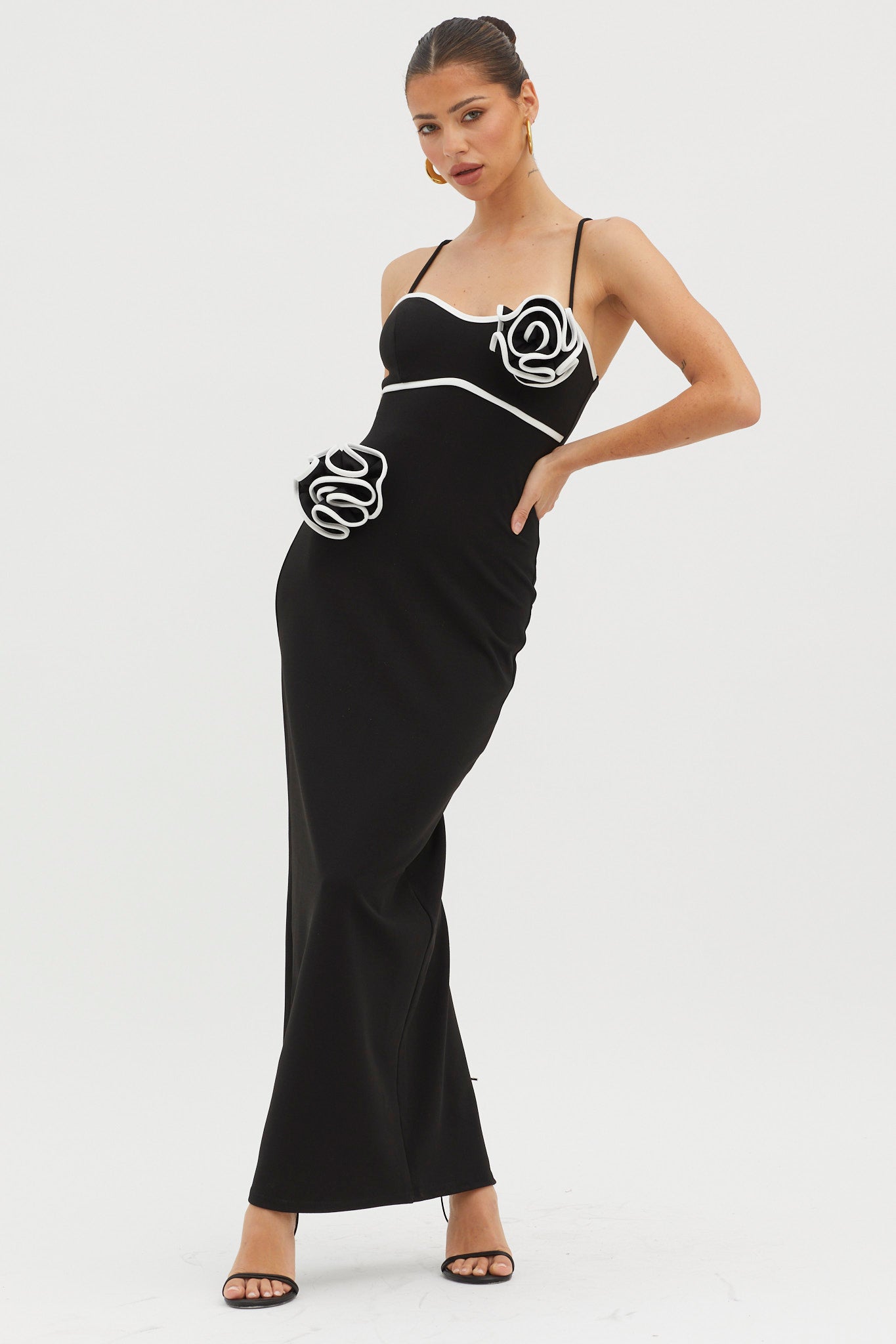 Griselda Flower Decoration Maxi Dress Black by Selfie Leslie Australia