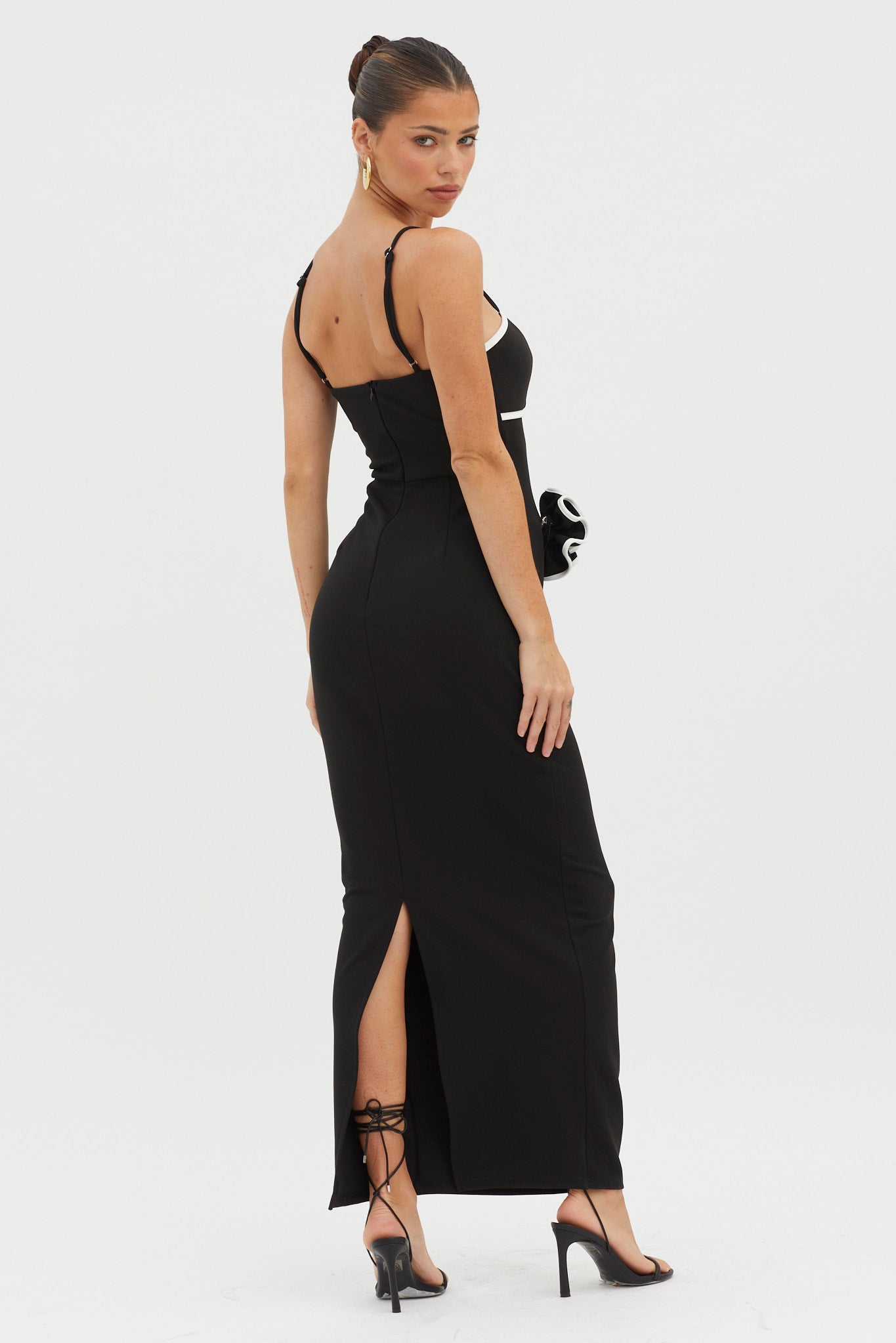 Griselda Flower Decoration Maxi Dress Black by Selfie Leslie Australia