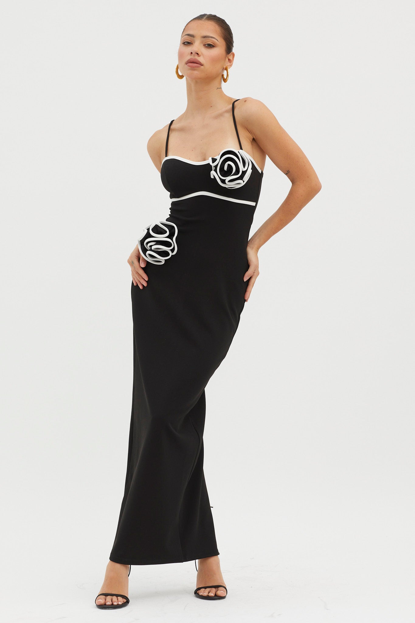 Griselda Flower Decoration Maxi Dress Black by Selfie Leslie Australia
