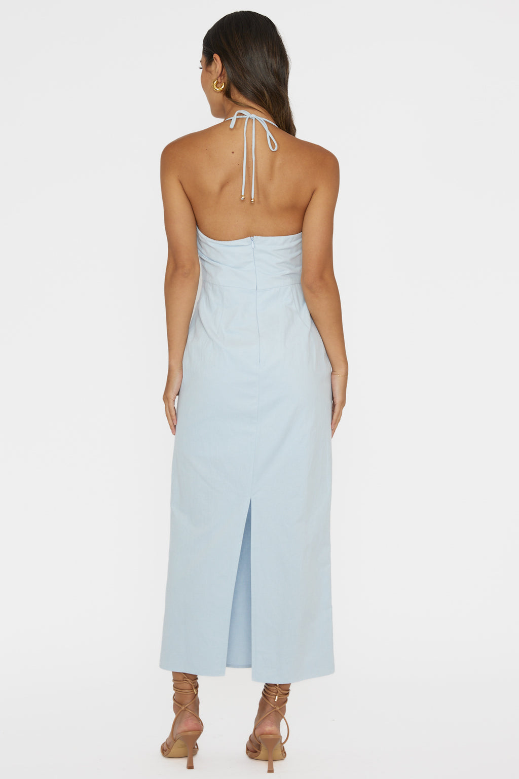Arielle Gathered Bust Halterneck Midi Dress Pale Blue by Selfie Leslie Australia