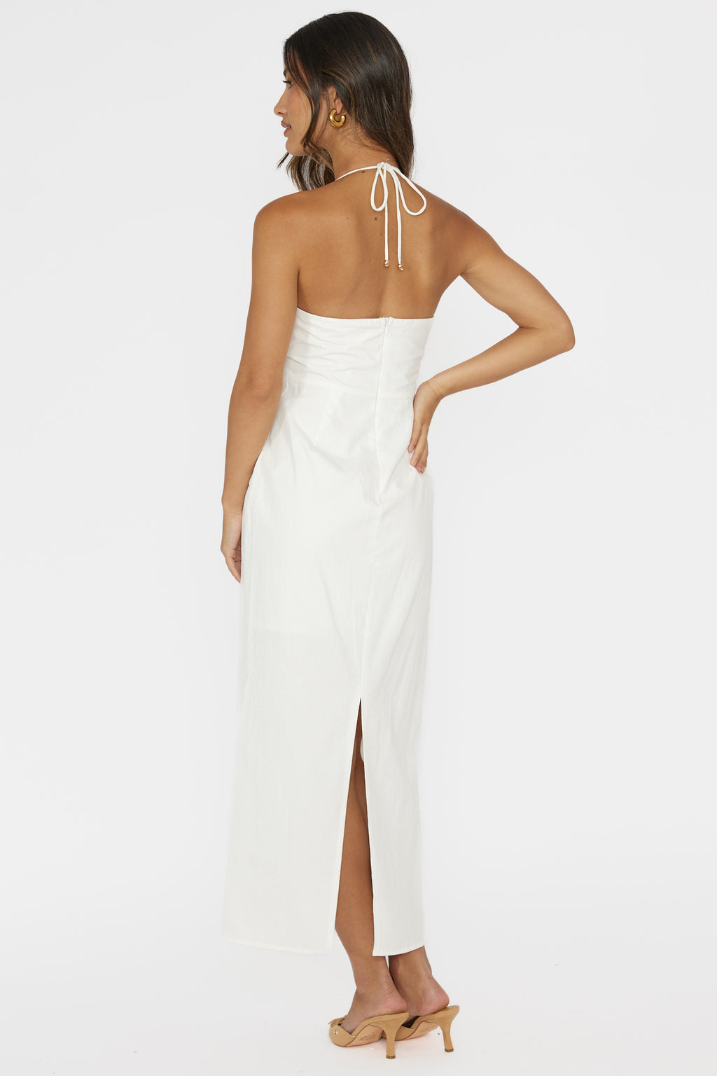 Arielle Gathered Bust Halterneck Midi Dress White by Selfie Leslie Australia
