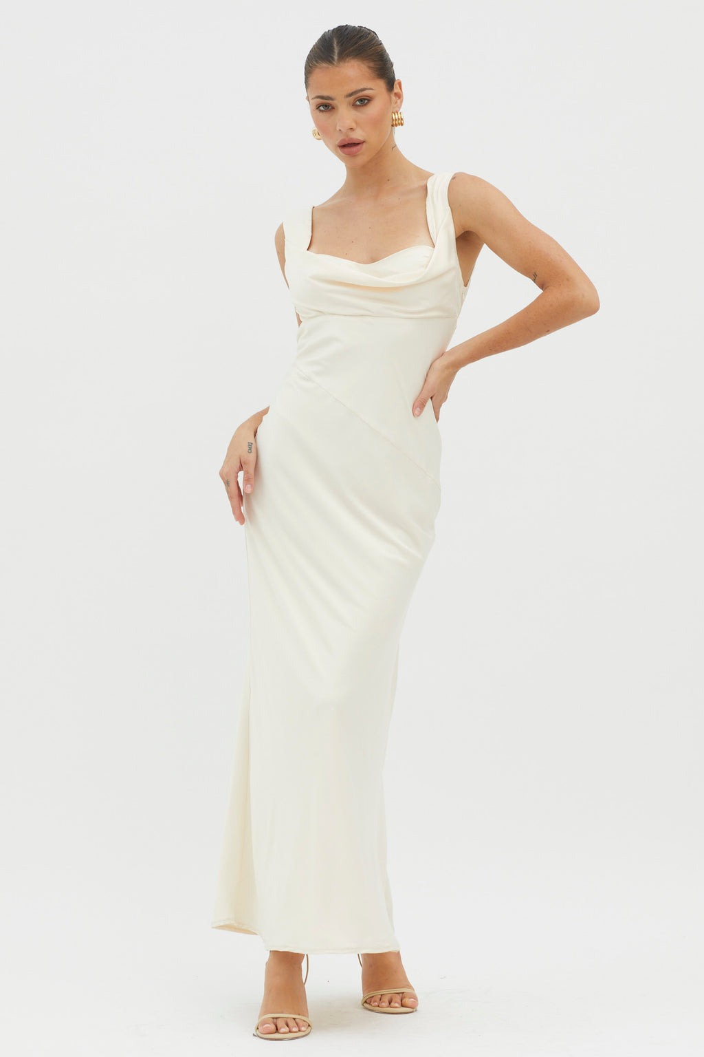 It's A Date Cowl Neck Maxi Dress Pearl by Selfie Leslie Australia