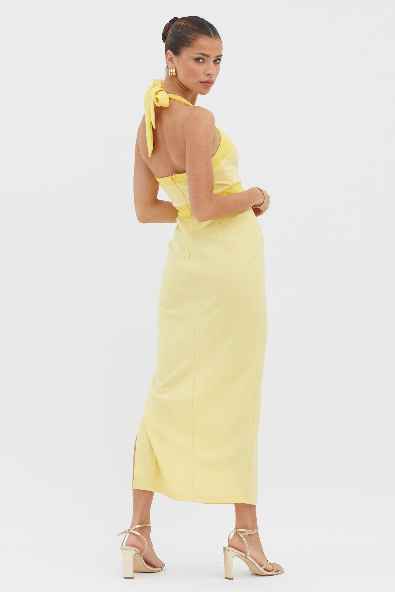 Canary Islands Halterneck Midi Dress Yellow by Selfie Leslie Australia