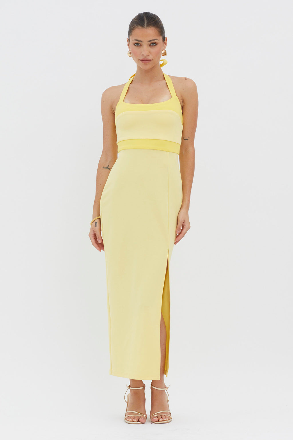 Canary Islands Halterneck Midi Dress Yellow by Selfie Leslie Australia