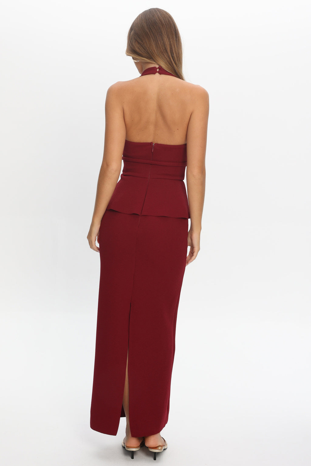 Fire Of Stars Peplum Halterneck Maxi Dress Cherry by Selfie Leslie Australia