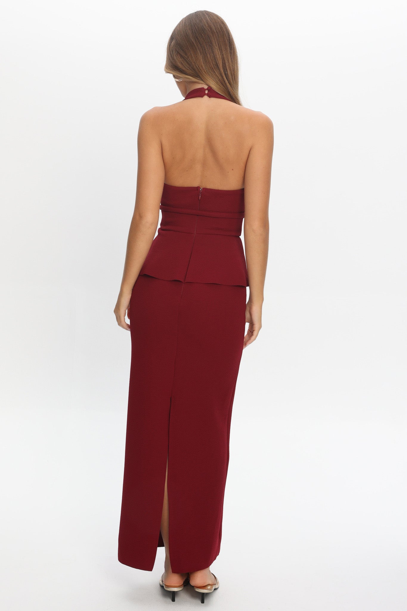 Fire Of Stars Peplum Halterneck Maxi Dress Cherry by Selfie Leslie Australia