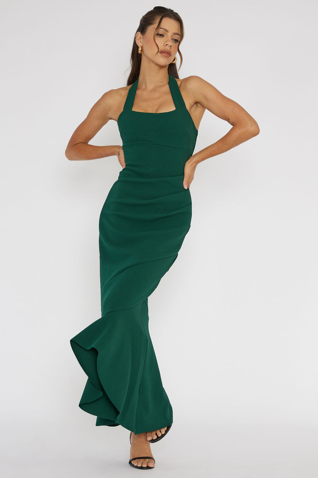 Fire Of Stars Halterneck Midi Dress Forest Green by Selfie Leslie Australia