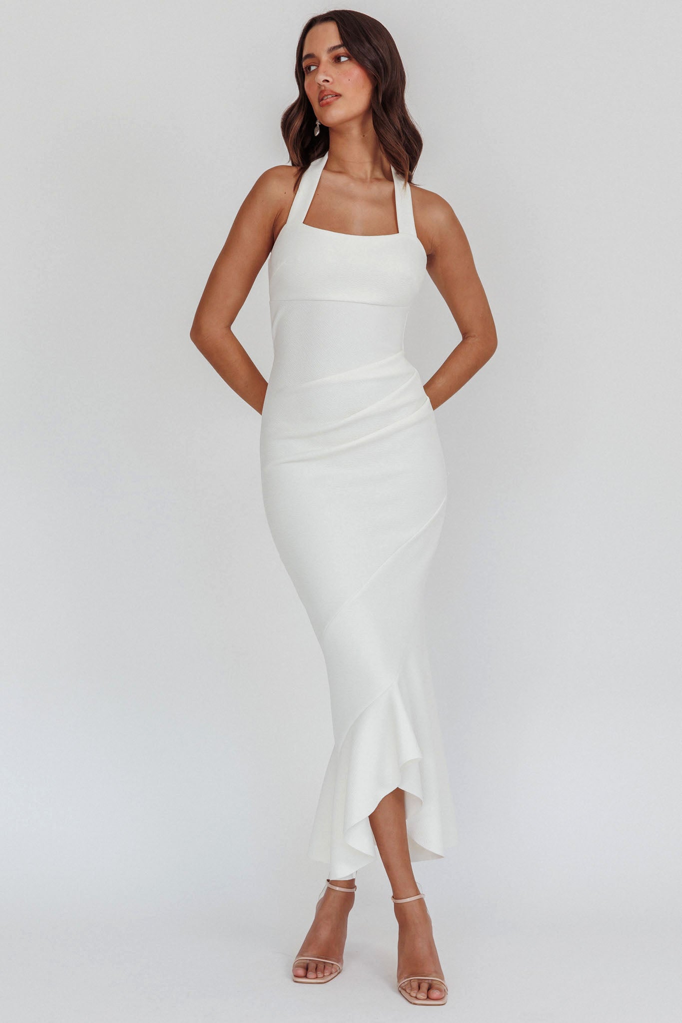 Fire Of Stars Halterneck Midi Dress White by Selfie Leslie Australia