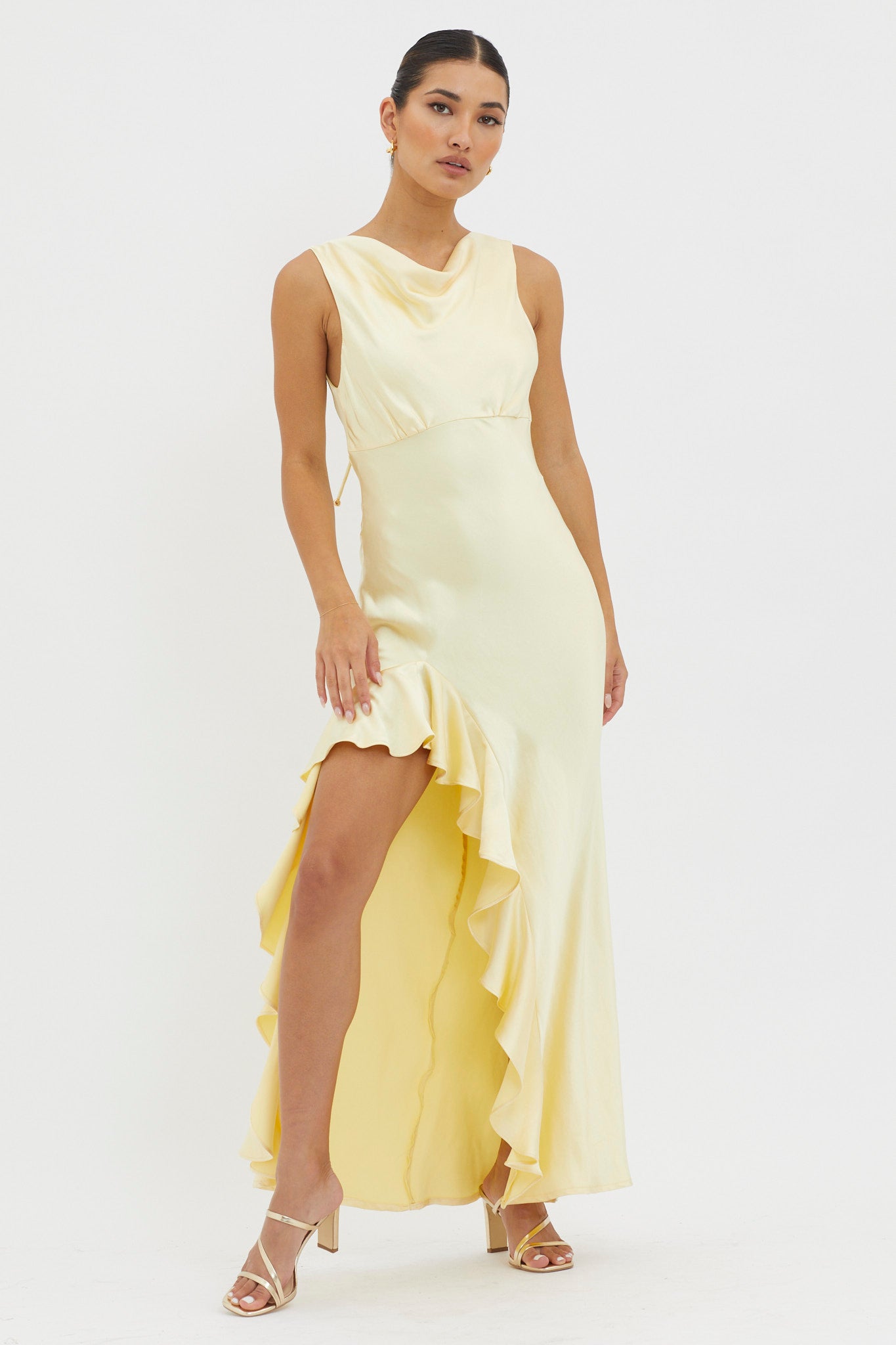 Maridon Cowl Neck Ruffle Dress Butter by Selfie Leslie Australia