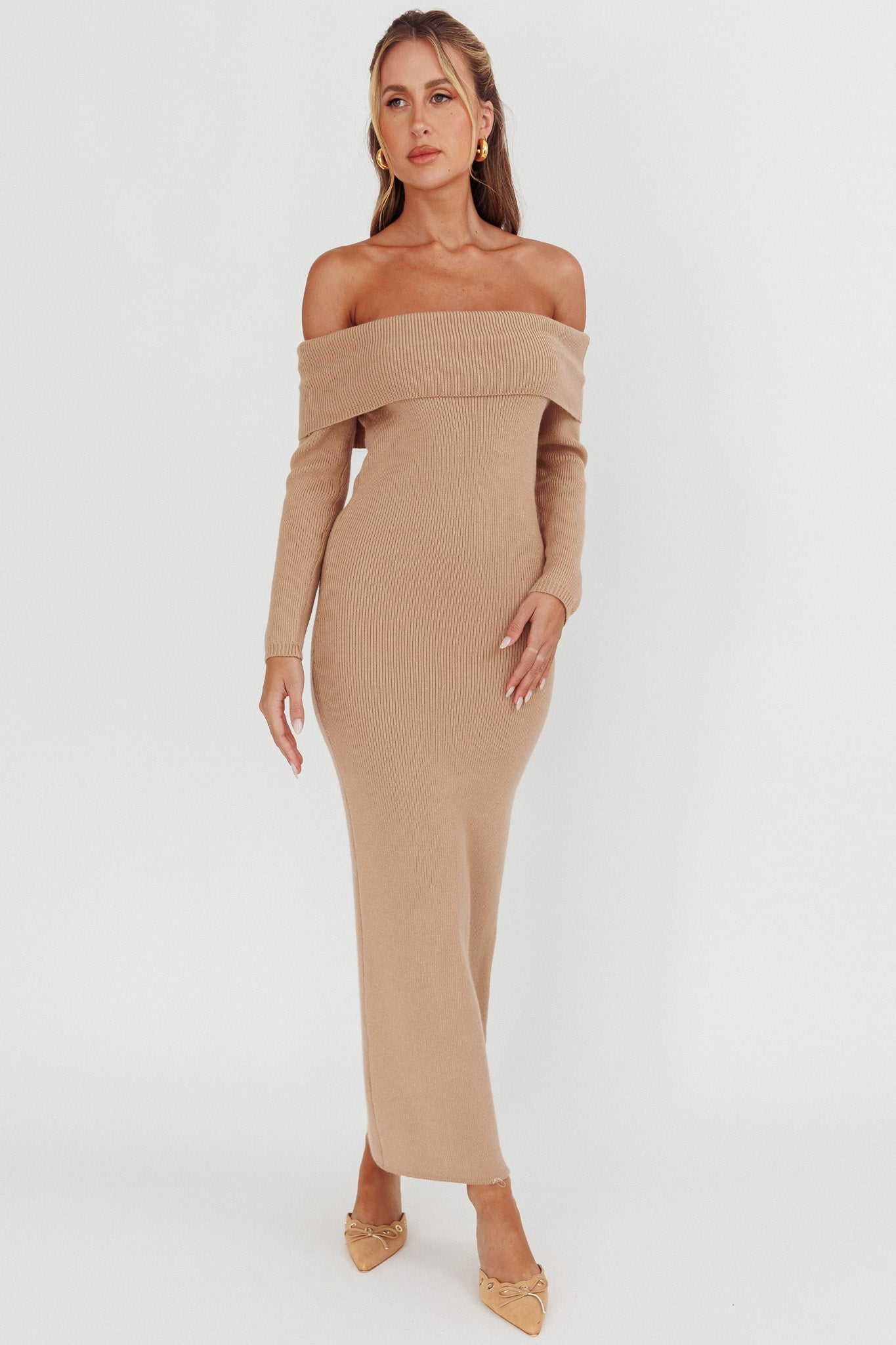 Winter Wonder Off-Shoulder Knit Maxi Dress Mocha | Selfie Leslie