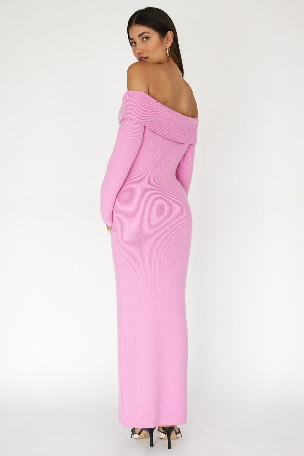 Winter Wonder Off-Shoulder Knit Maxi Dress Pink by Selfie Leslie Australia
