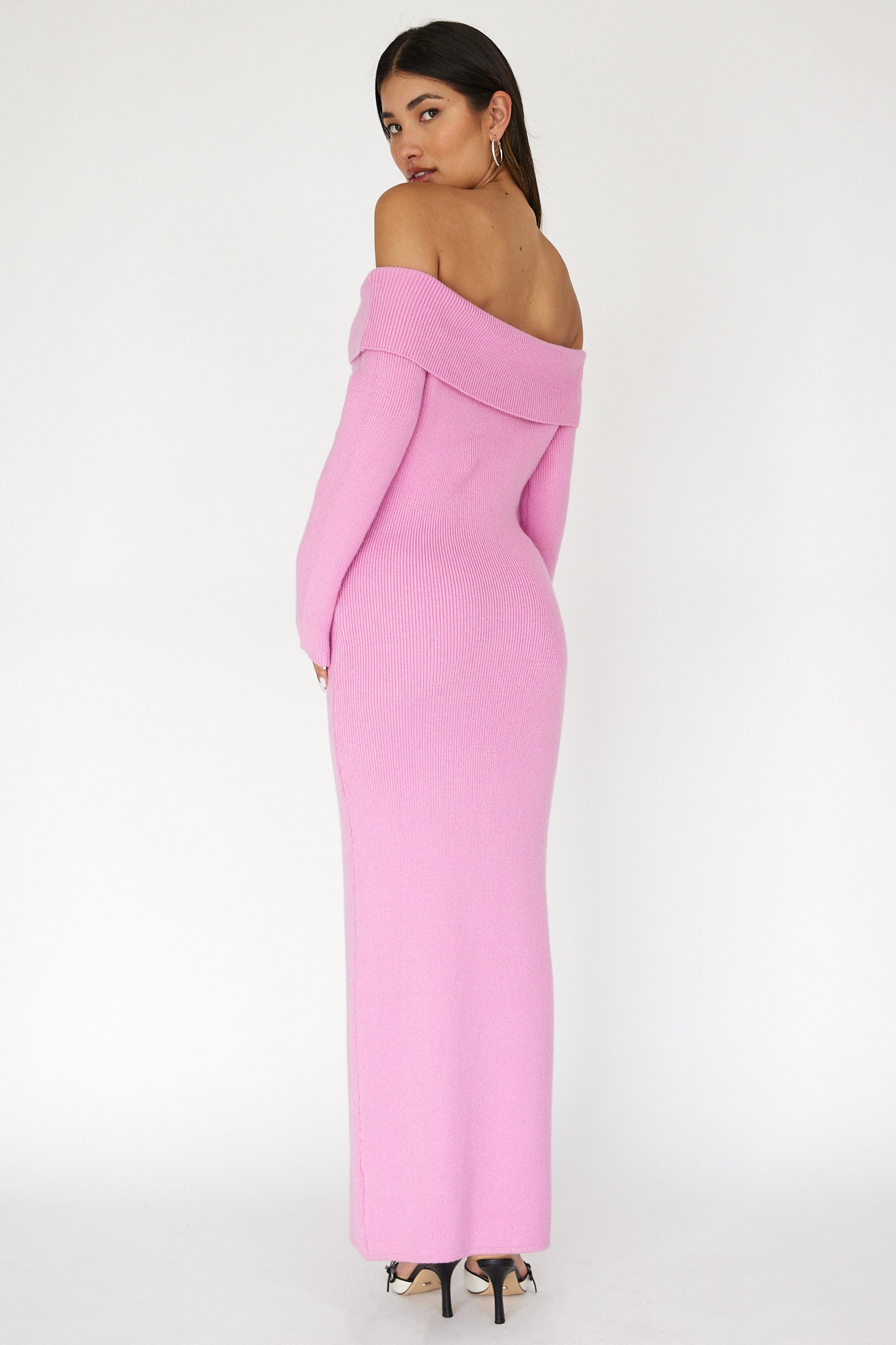 Winter Wonder Off-Shoulder Knit Maxi Dress Pink by Selfie Leslie Australia