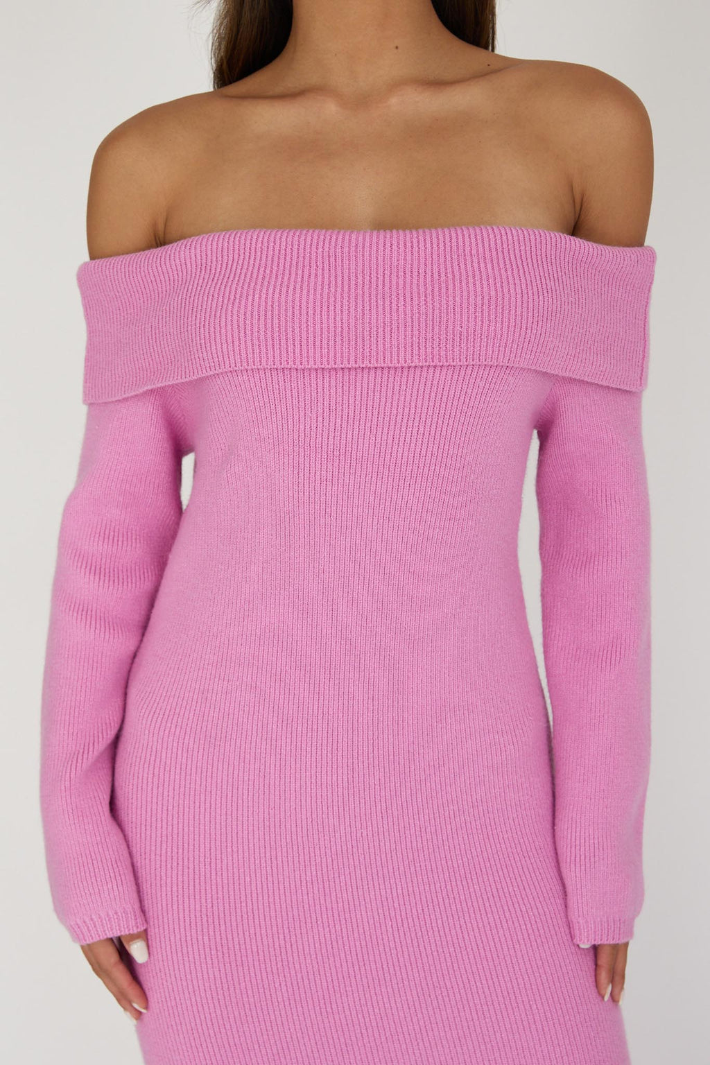 Winter Wonder Off-Shoulder Knit Maxi Dress Pink by Selfie Leslie Australia