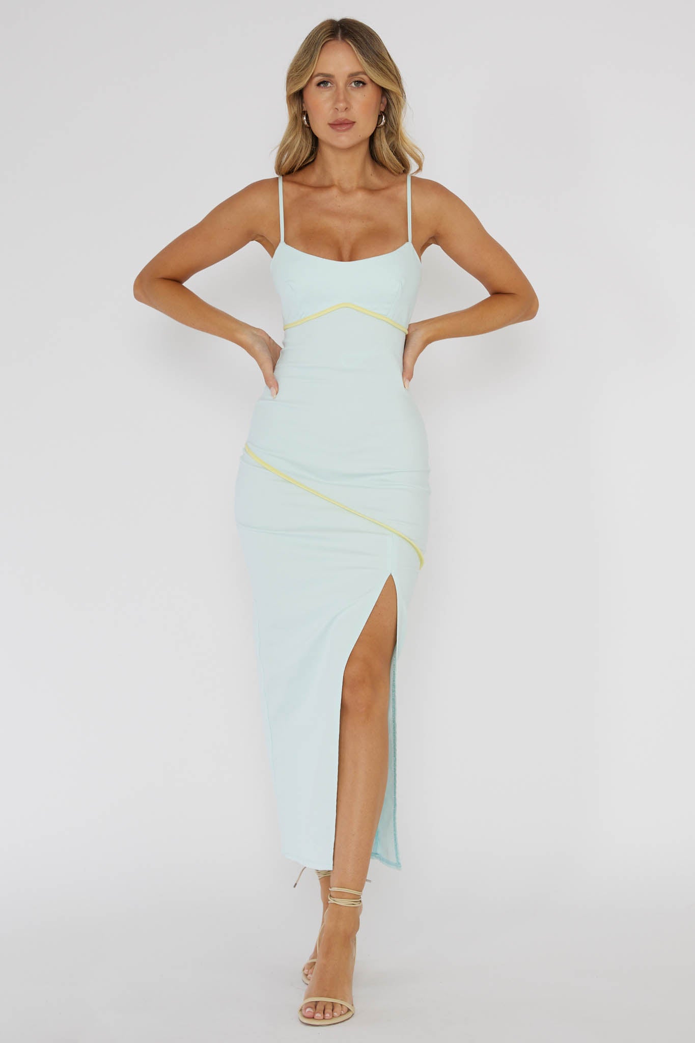 Blair Piping Trim Midi Dress Light Blue by Selfie Leslie Australia
