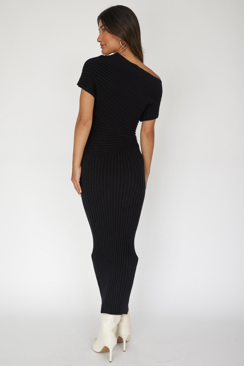 Kaelyn Asymmetric Neck Knit Maxi Dress Black by Selfie Leslie Australia