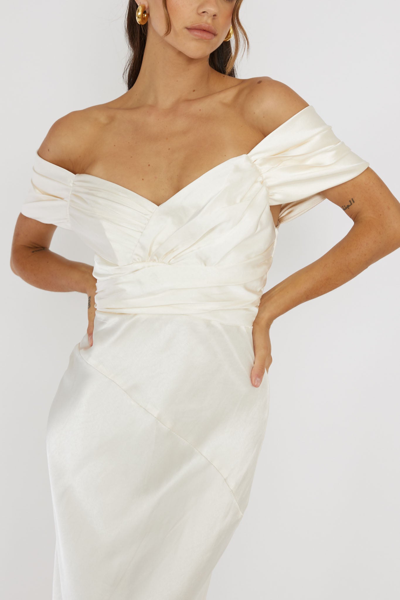 Katrina Off Shoulder Maxi Dress Butter by Selfie Leslie Australia