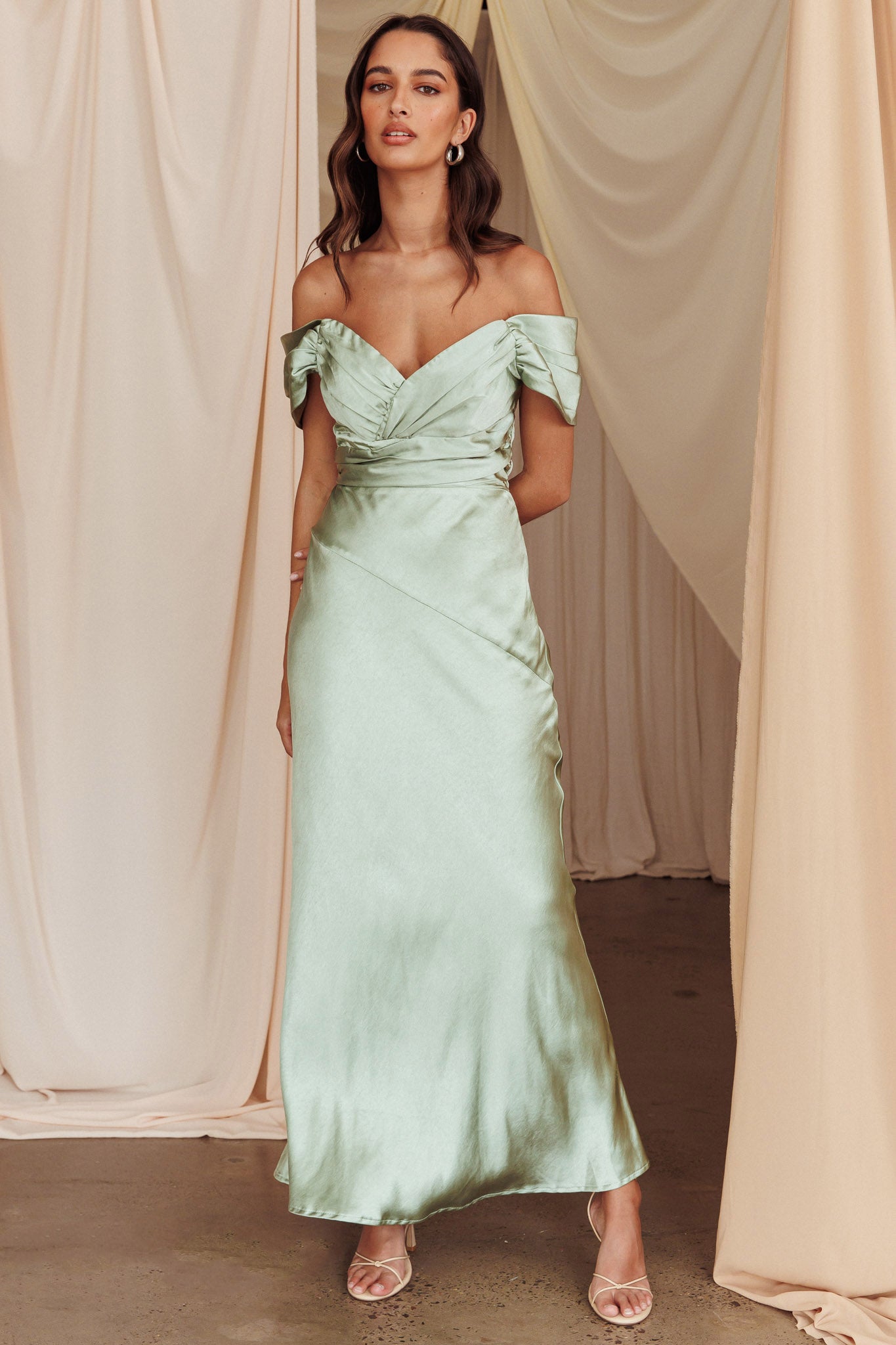 Katrina Off Shoulder Maxi Dress Pistachio by Selfie Leslie Australia