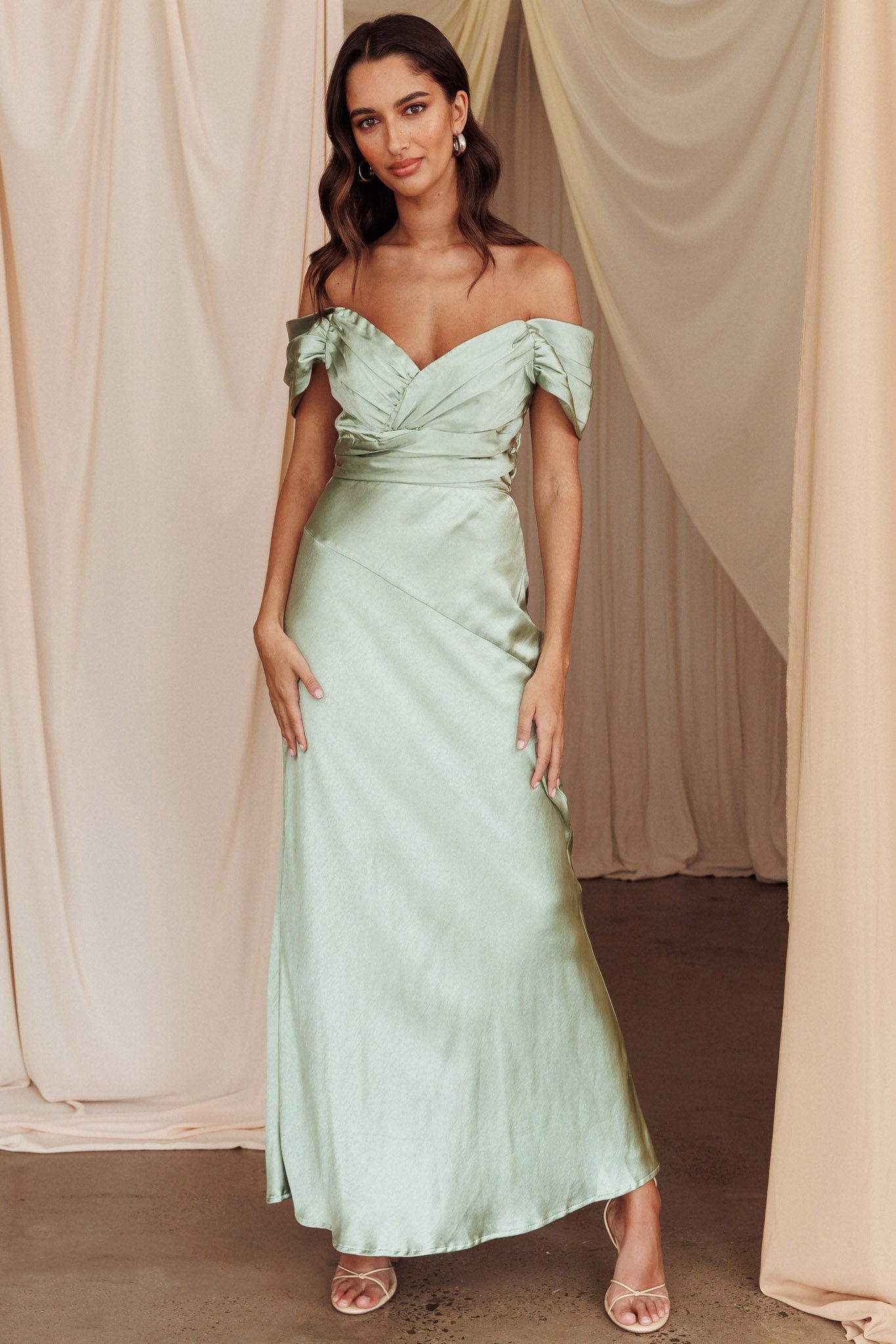 Katrina Off Shoulder Maxi Dress Pistachio by Selfie Leslie Australia