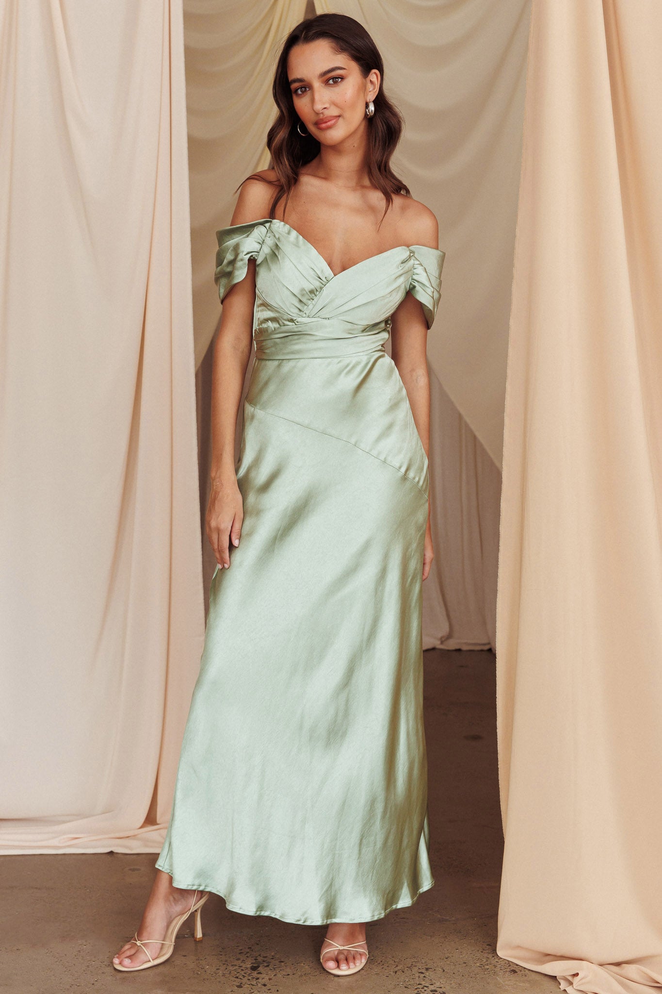 Katrina Off Shoulder Maxi Dress Pistachio by Selfie Leslie Australia