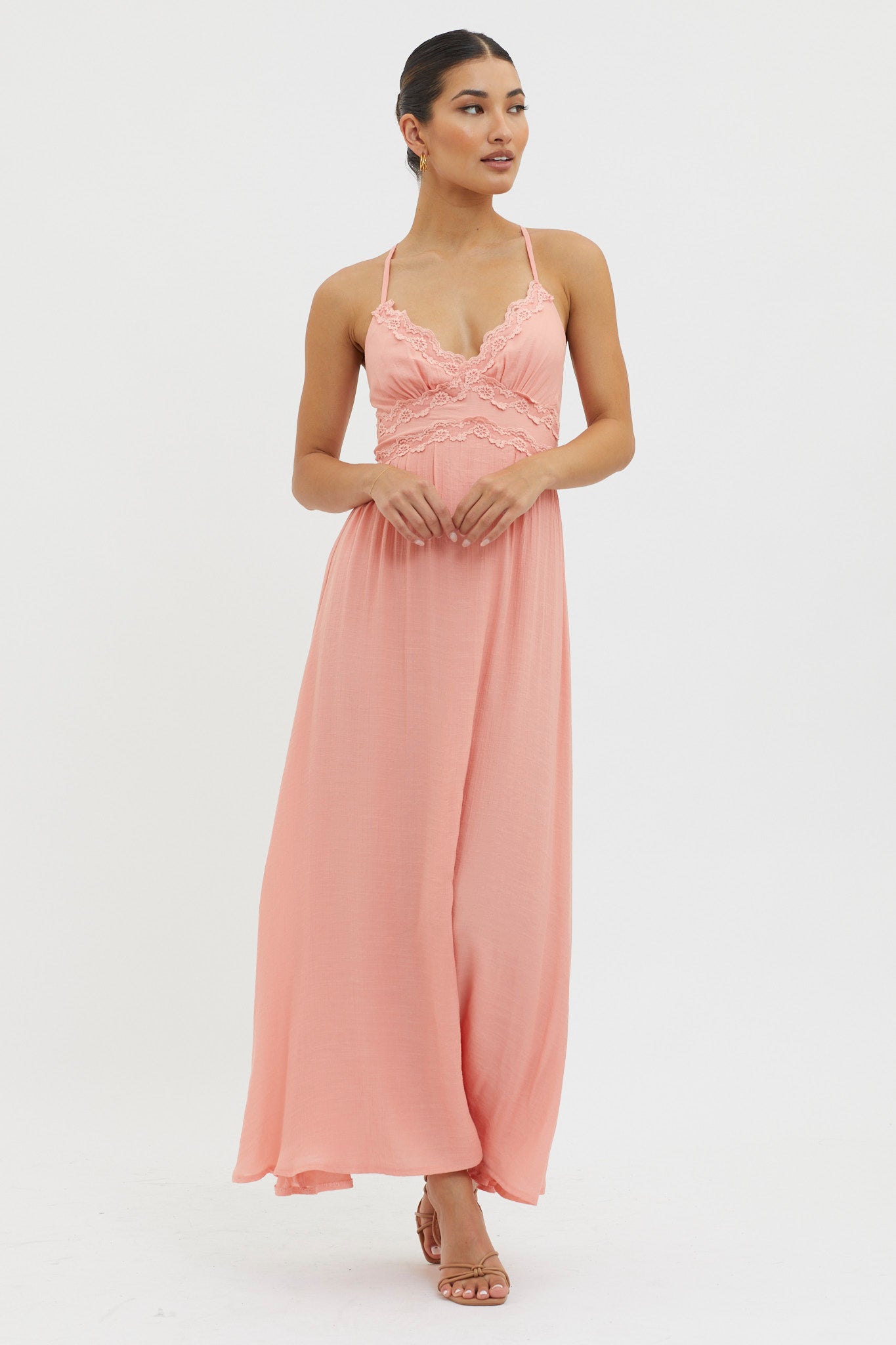 Slow It Down Lace Trim Maxi Dress Peach | Selfie Leslie Australia