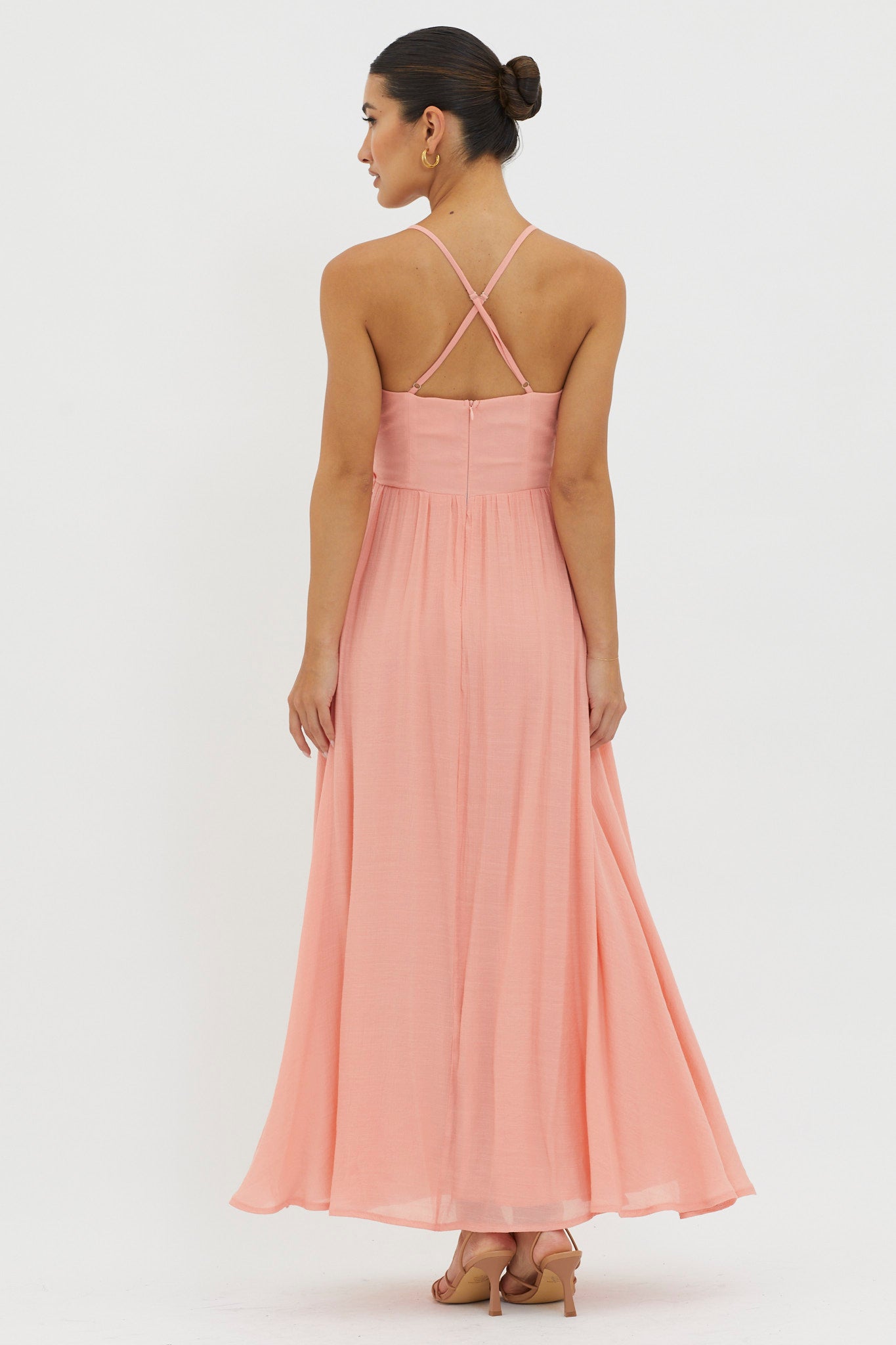 Slow It Down Lace Trim Maxi Dress Peach by Selfie Leslie Australia