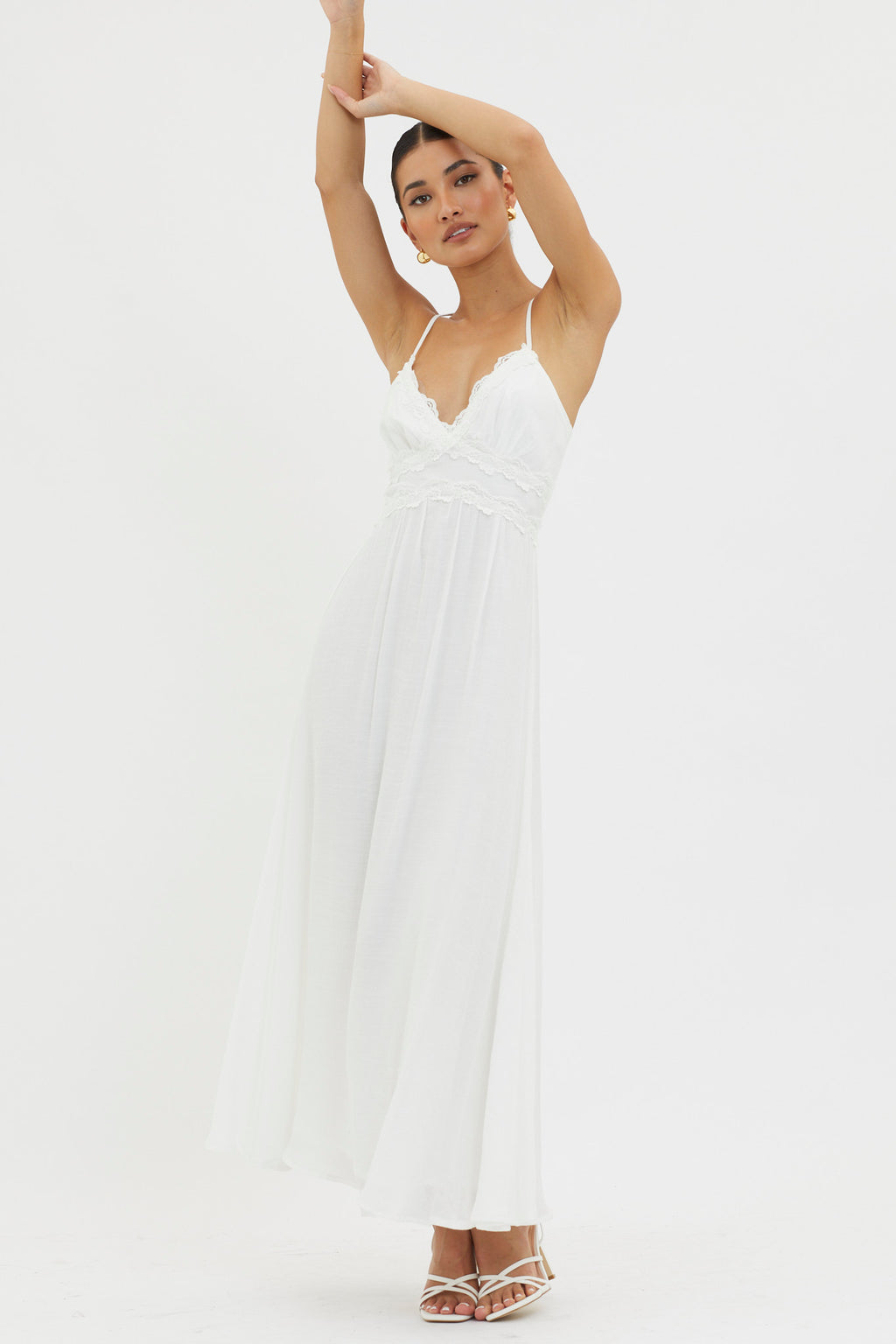 Slow It Down Lace Trim Maxi Dress White by Selfie Leslie Australia